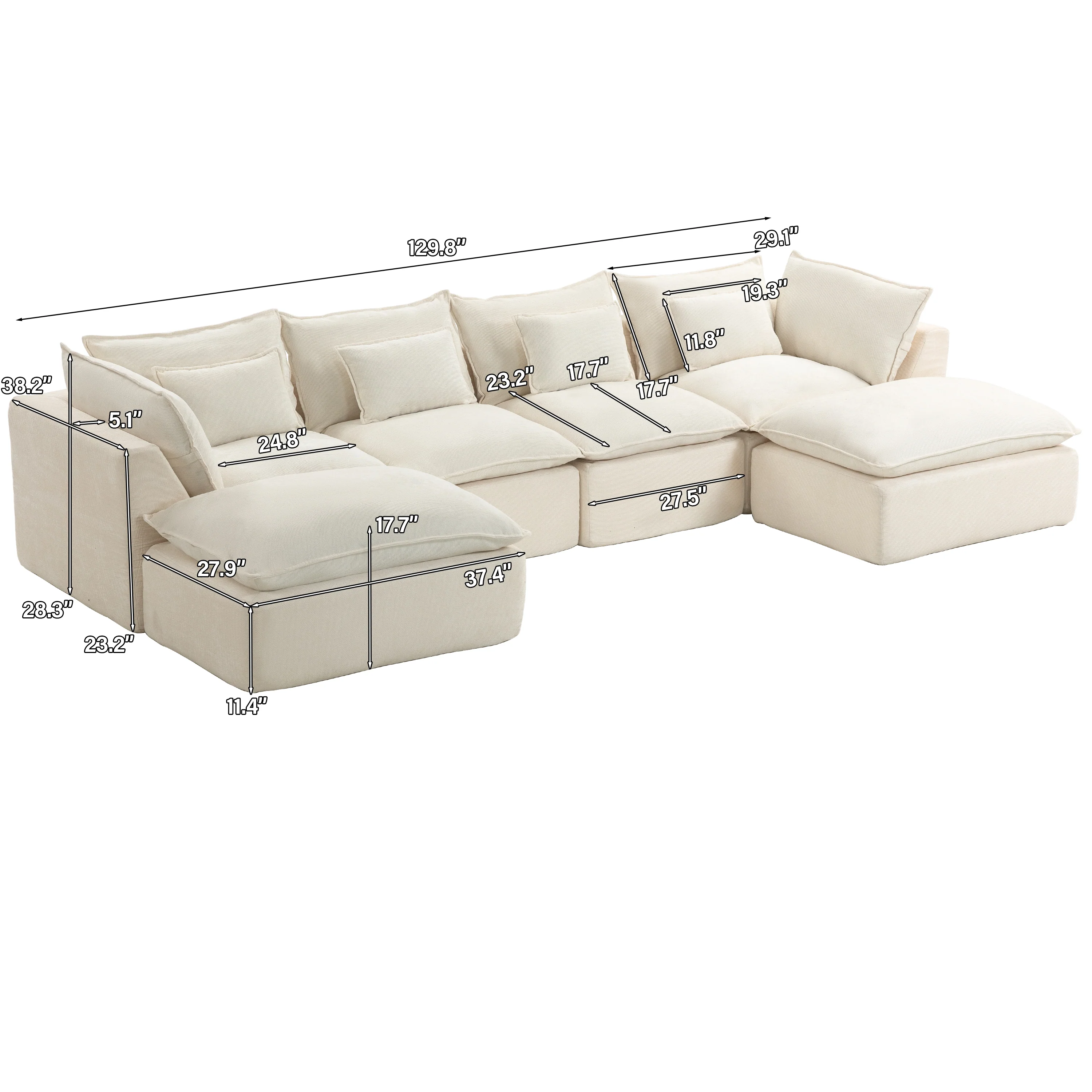 Oversized Cloud Modular 129.8"in Sectional Sofa - Image 19