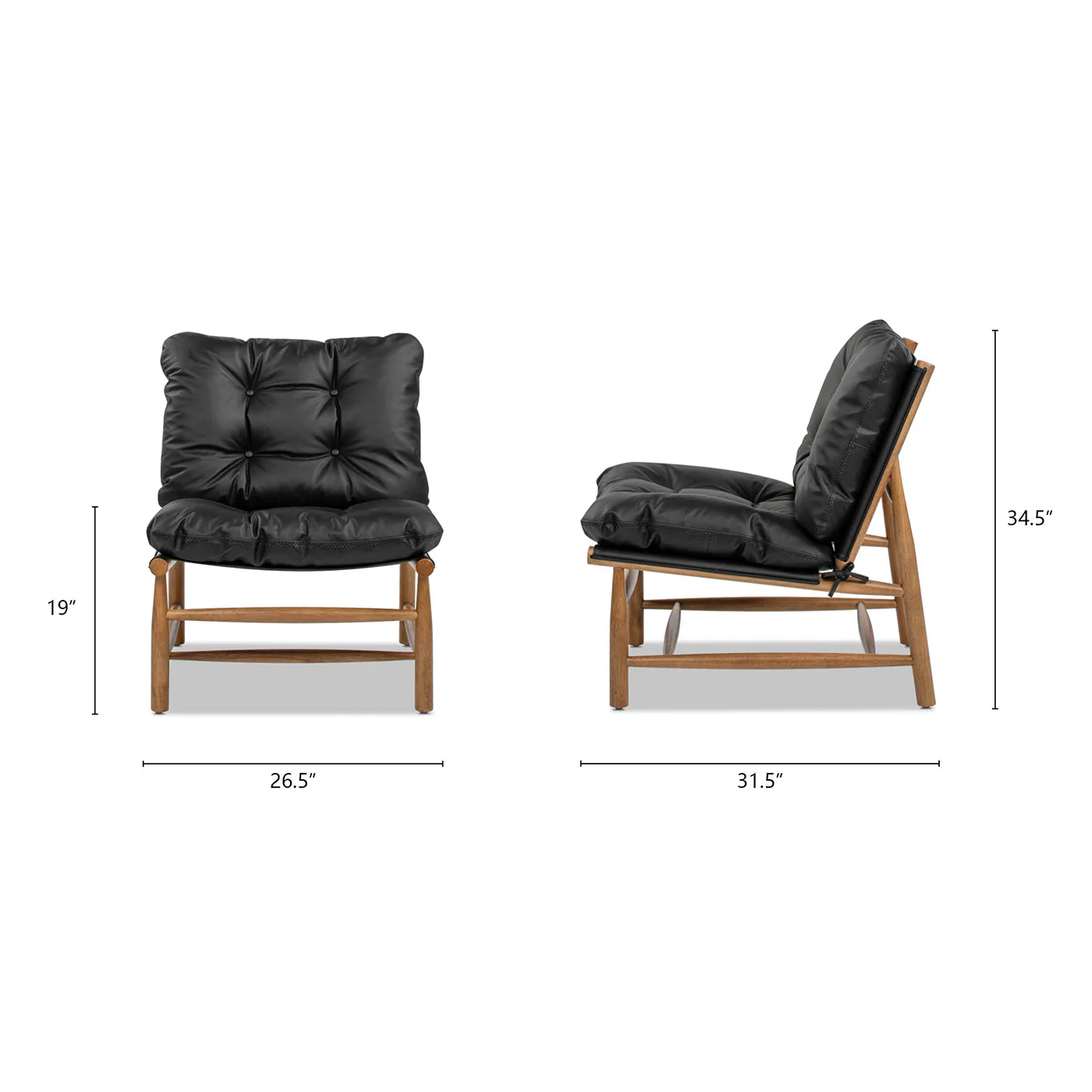 Oxford 26.5' Noir Black Leather Mid-Century Modern Accent Chair - Image 10