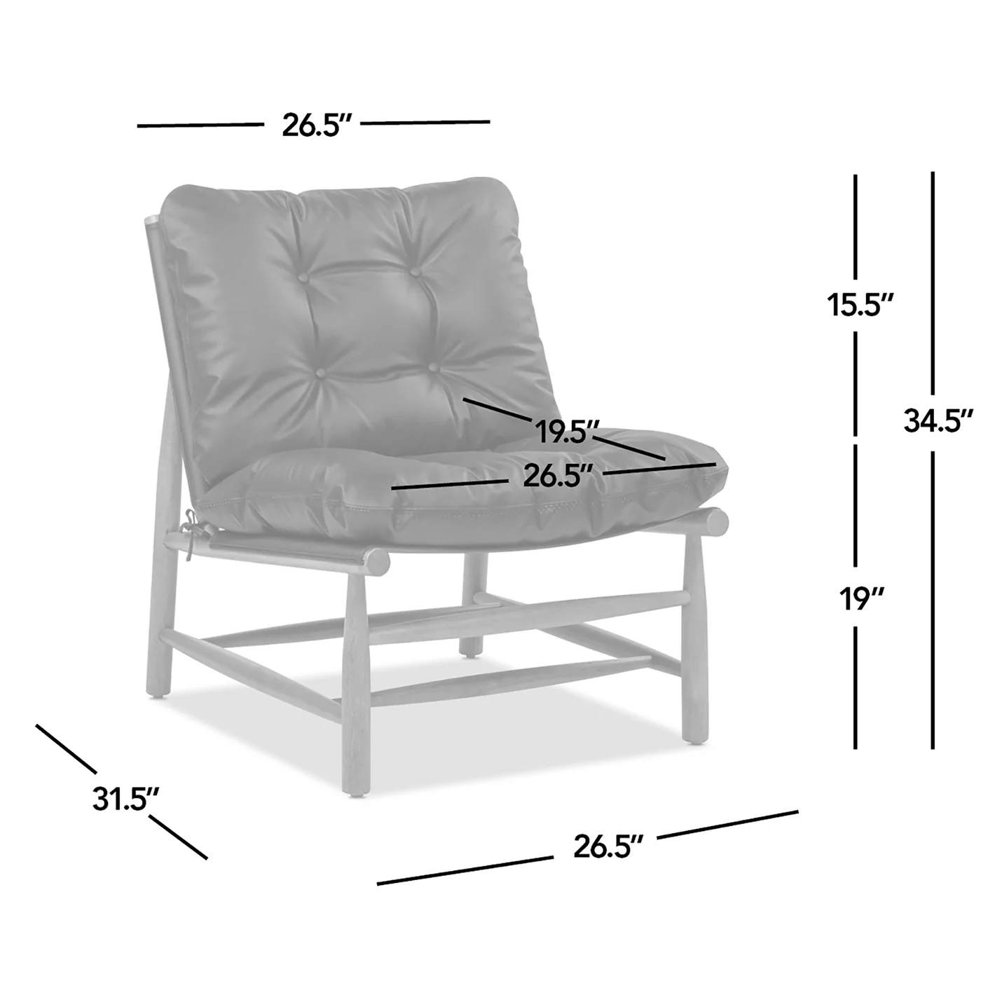 Oxford 26.5' Noir Black Leather Mid-Century Modern Accent Chair - Image 12