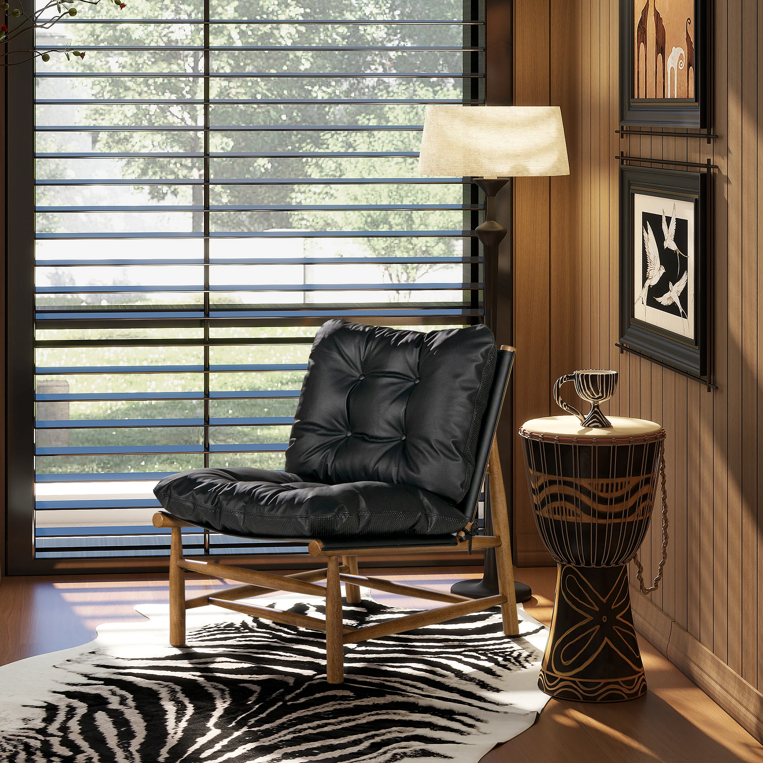 Oxford 26.5' Noir Black Leather Mid-Century Modern Accent Chair - Image 2
