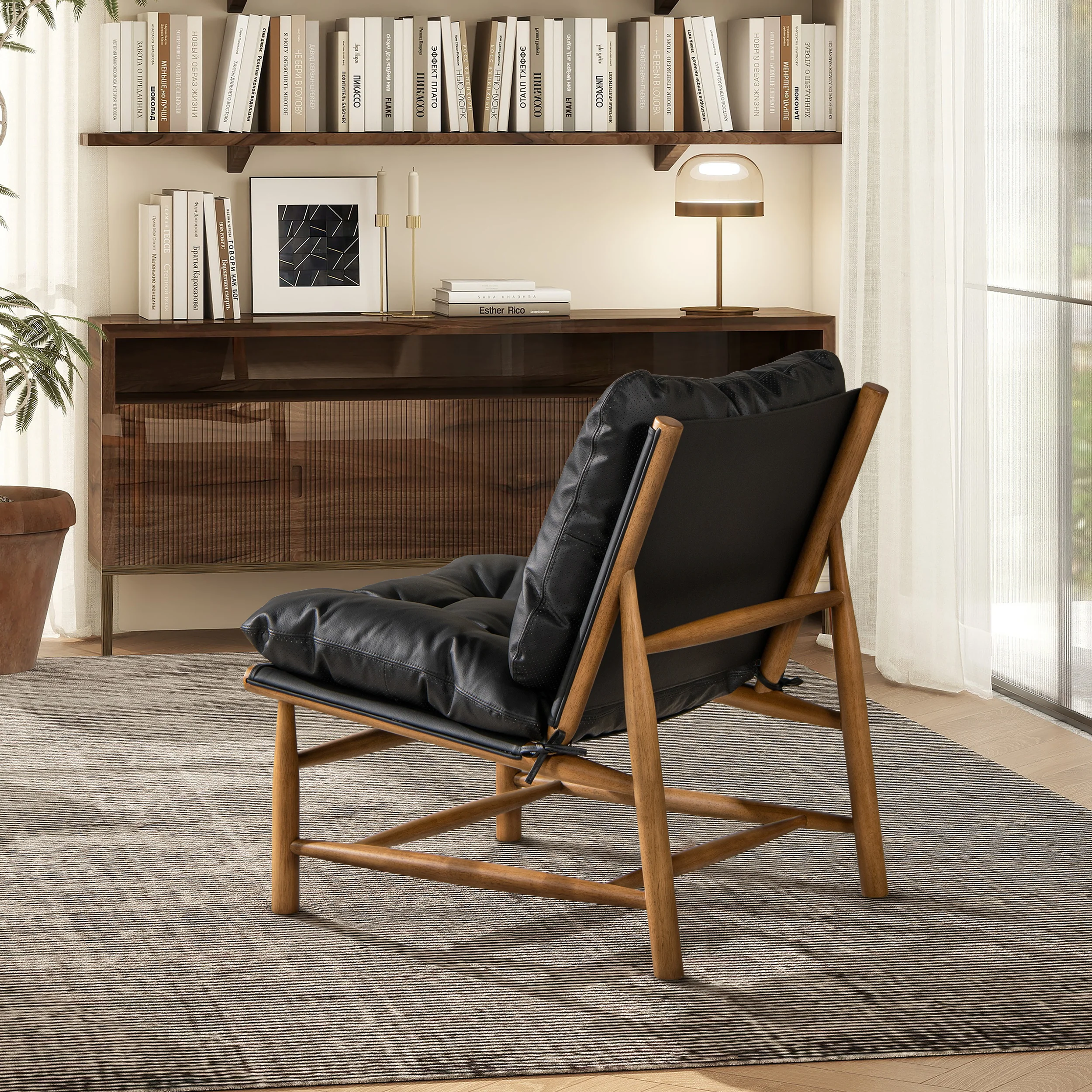 Oxford 26.5' Noir Black Leather Mid-Century Modern Accent Chair - Image 3