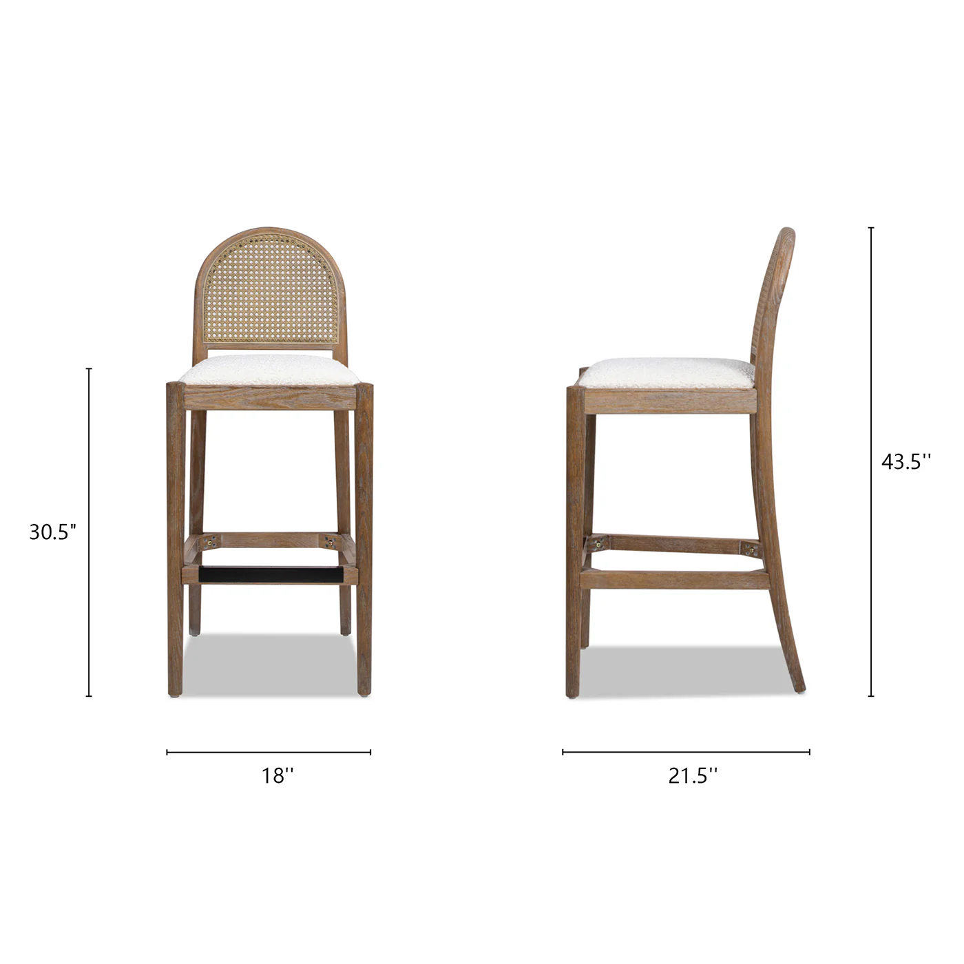 Panama Boucle 30.5' Curved Back Cane Rattan Bar Stool, Set of 2 - Image 10