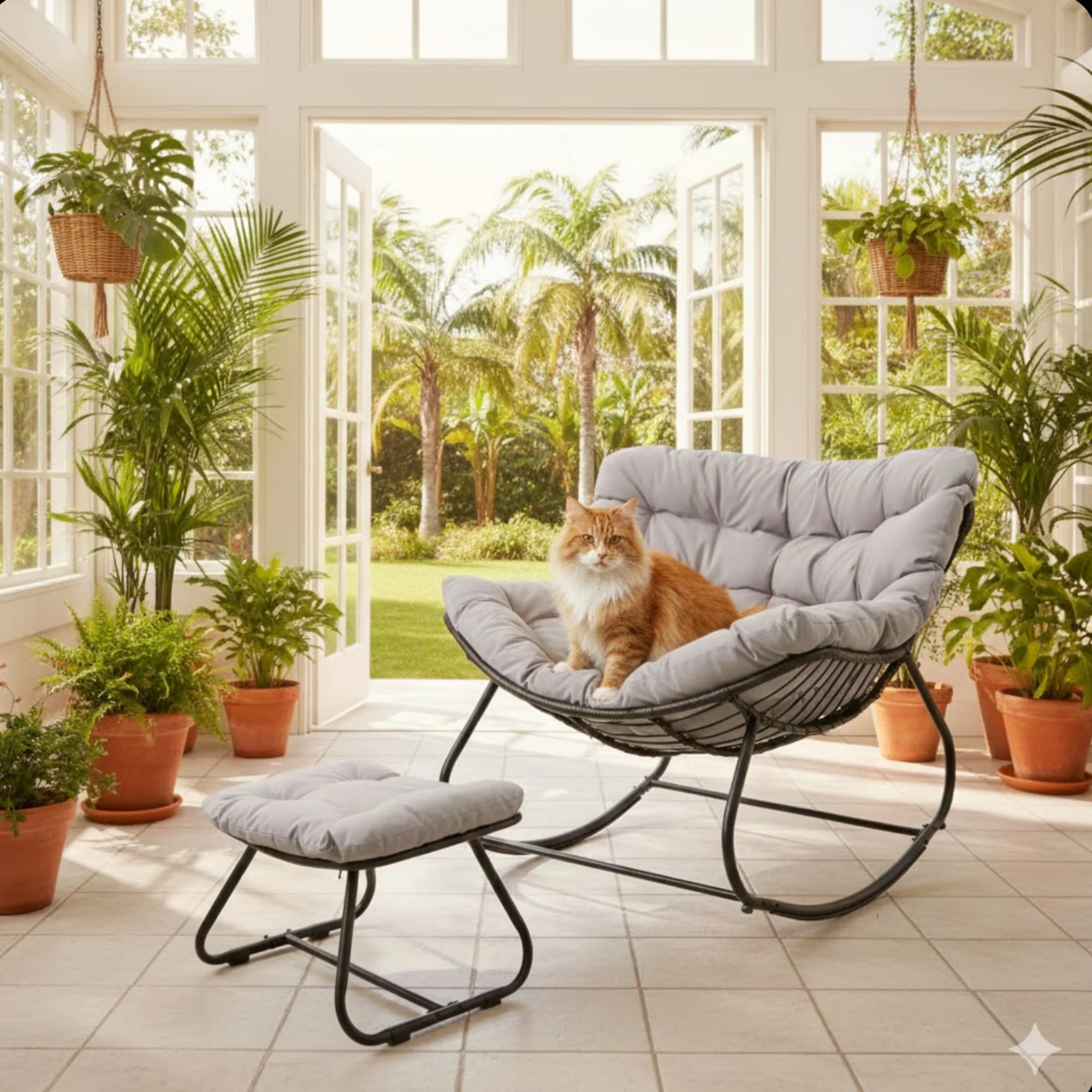 Papasan Egg Rocking Chair with Ottoman with All-Weather Cushions - Image 2