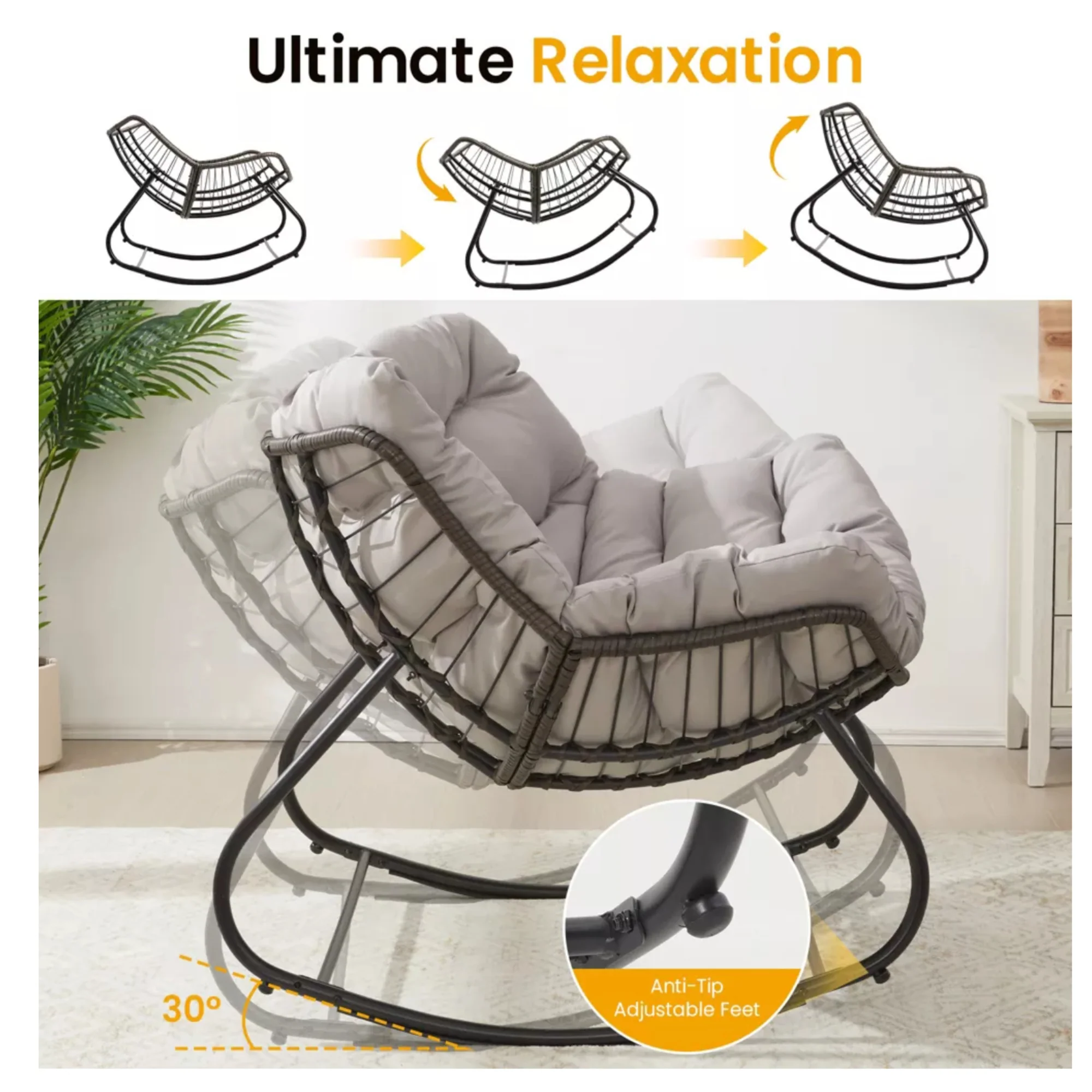 Papasan Egg Rocking Chair with Ottoman with All-Weather Cushions - Image 3