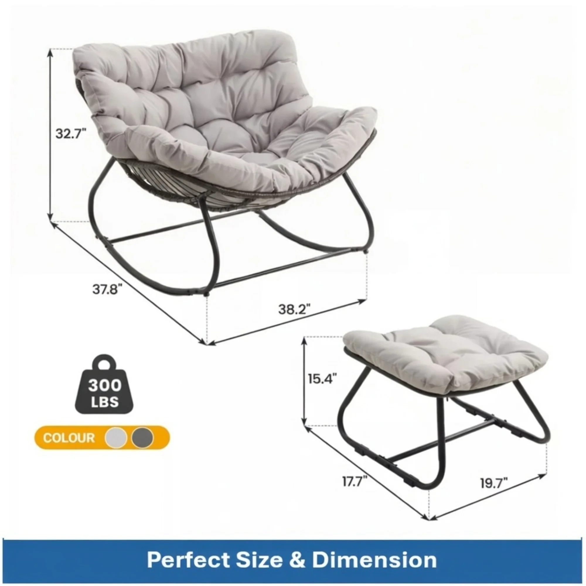 Papasan Egg Rocking Chair with Ottoman with All-Weather Cushions - Image 5