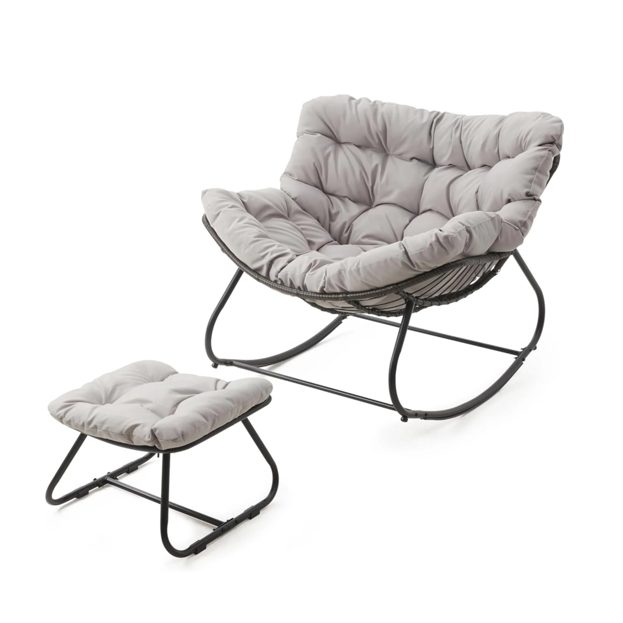 Papasan Egg Rocking Chair with Ottoman with All-Weather Cushions - Image 7
