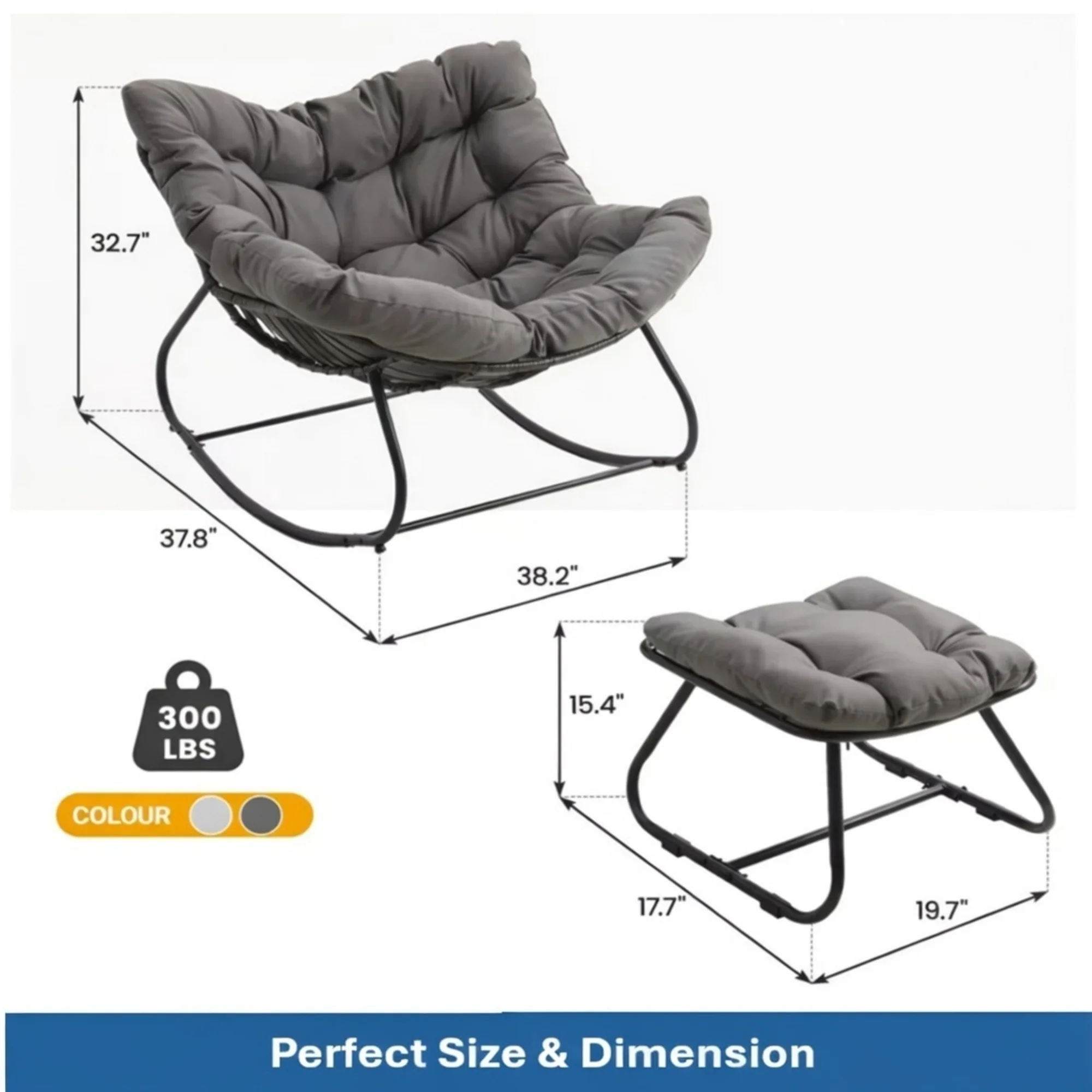 Papassan Egg Rocking Chair with Ottoman and Plush Cushions for Indoor/Outdoor Use - Image 6