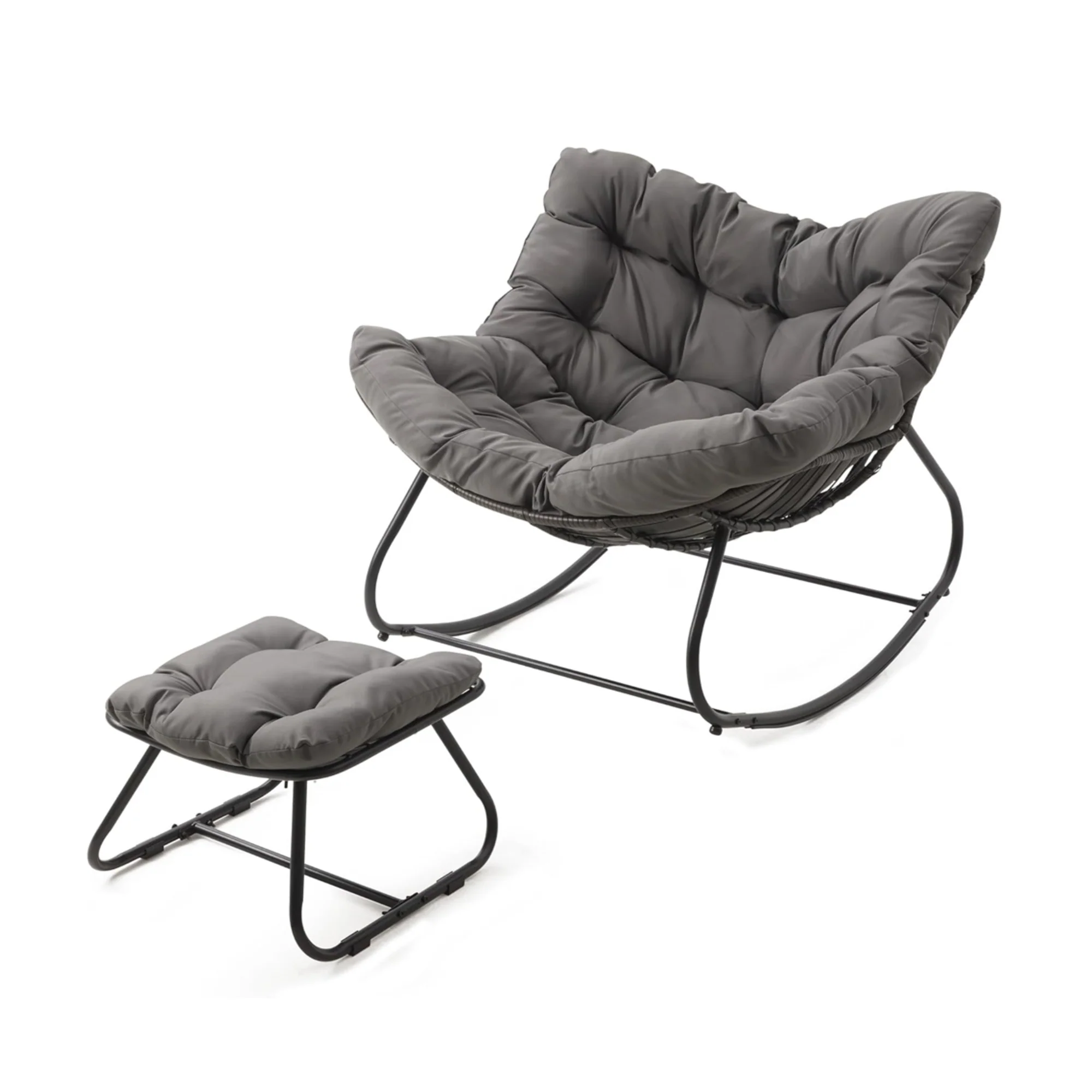 Papassan Egg Rocking Chair with Ottoman and Plush Cushions for Indoor/Outdoor Use - Image 8