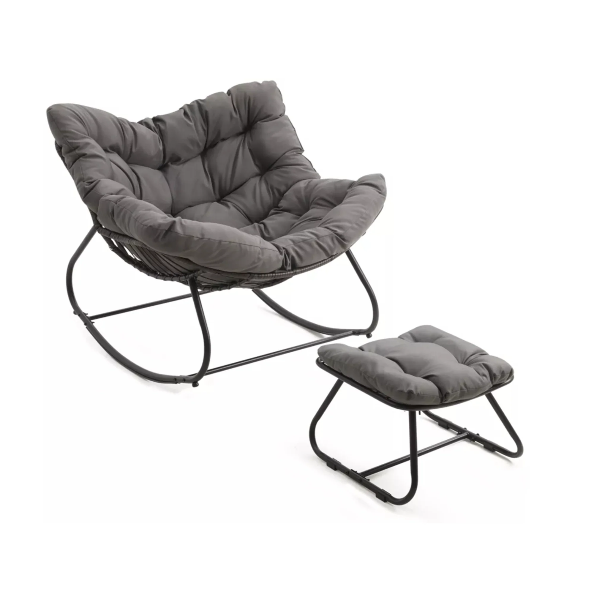 Papassan Egg Rocking Chair with Ottoman and Plush Cushions for Indoor/Outdoor Use - Image 9