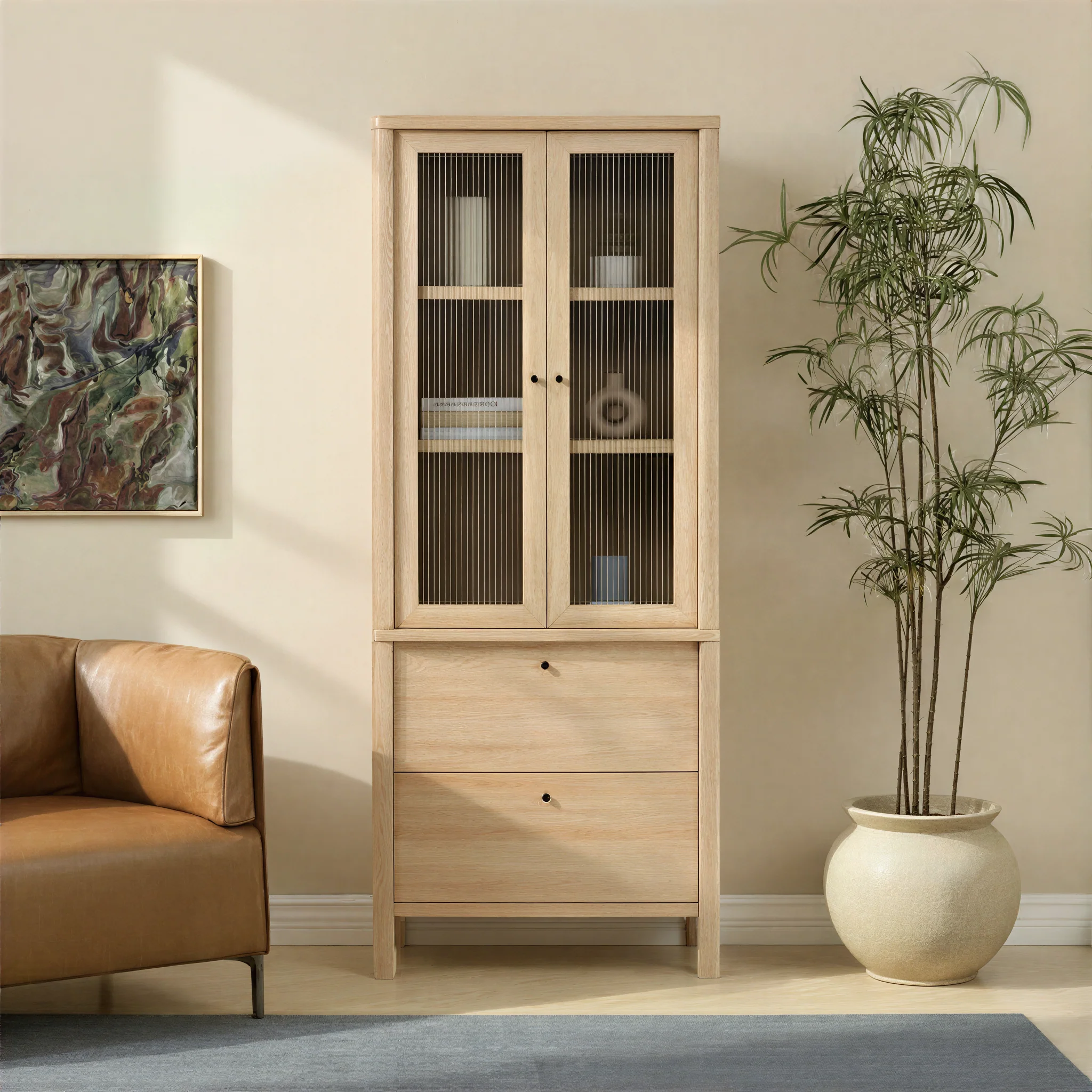 Penelope Modern Fluted Glass Cabinet Bookshelf - Image 3