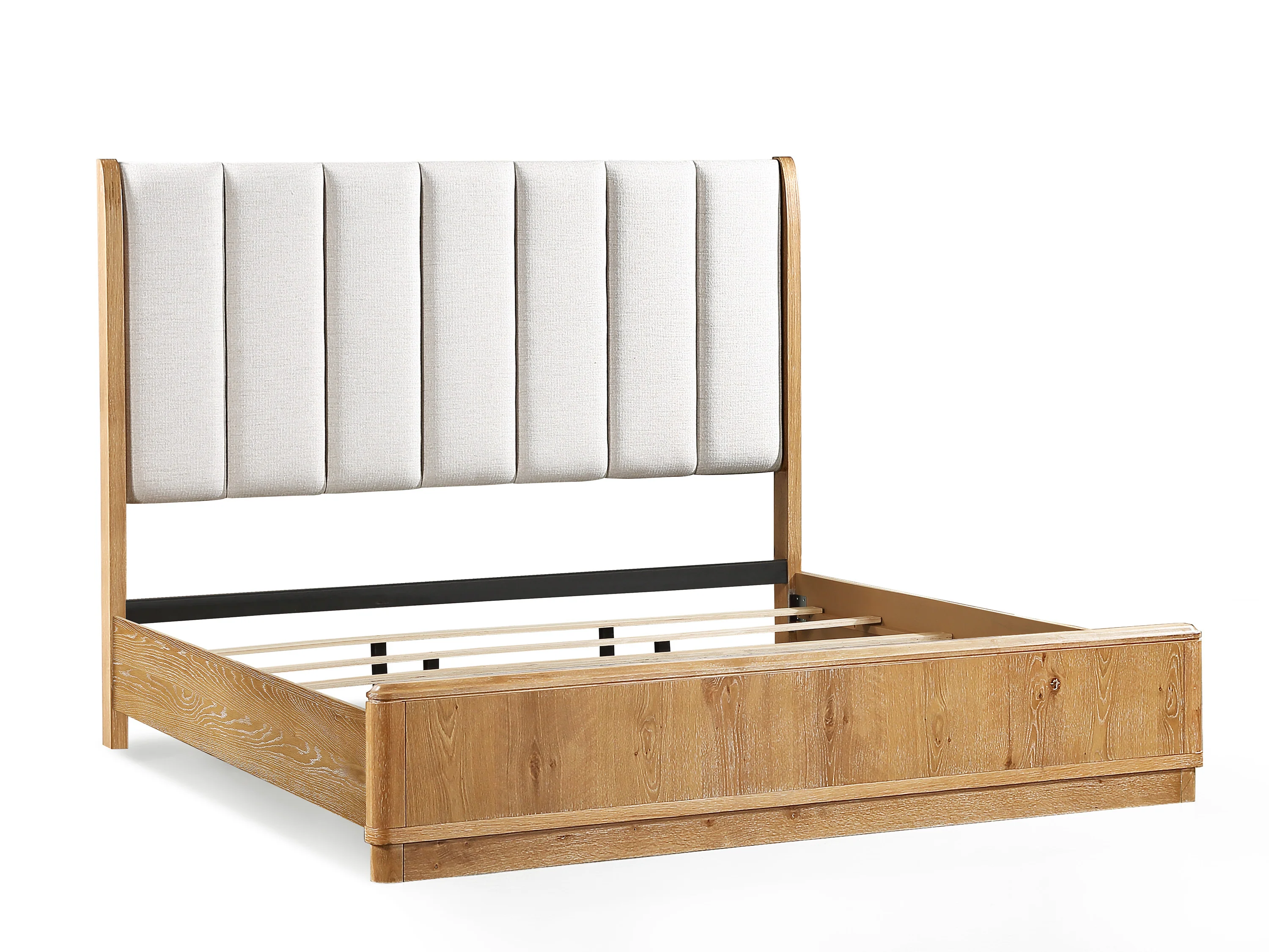 Walker Edison | Queen Upholstered Headboard with Rich Natural Wood Finish Platform - Image 5