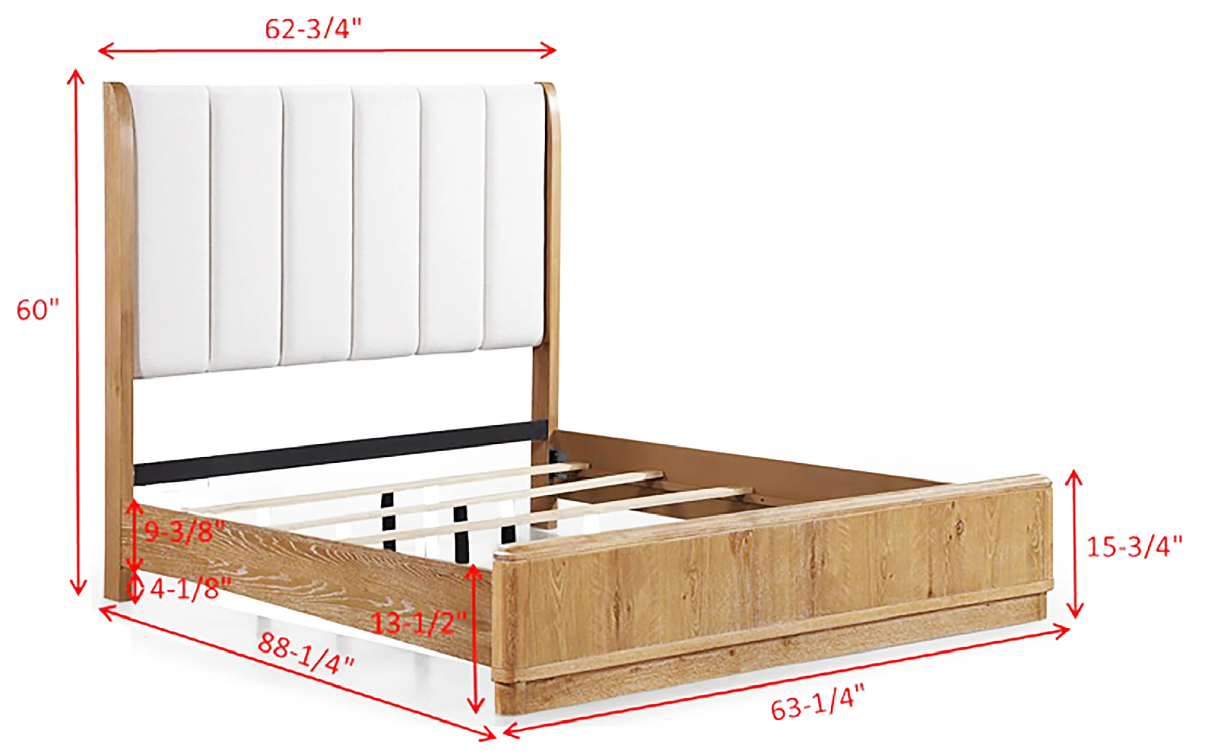 Walker Edison | Queen Upholstered Headboard with Rich Natural Wood Finish Platform - Image 6