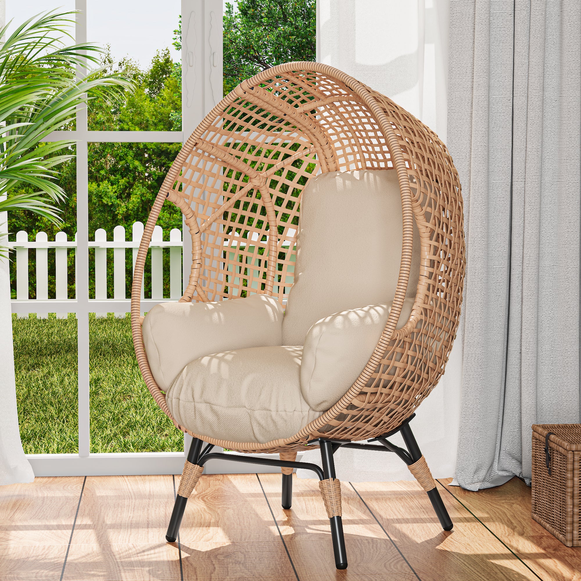Rattan Outdoor Indoor Elegant Arc Back Hanging Egg Chair - Image 5