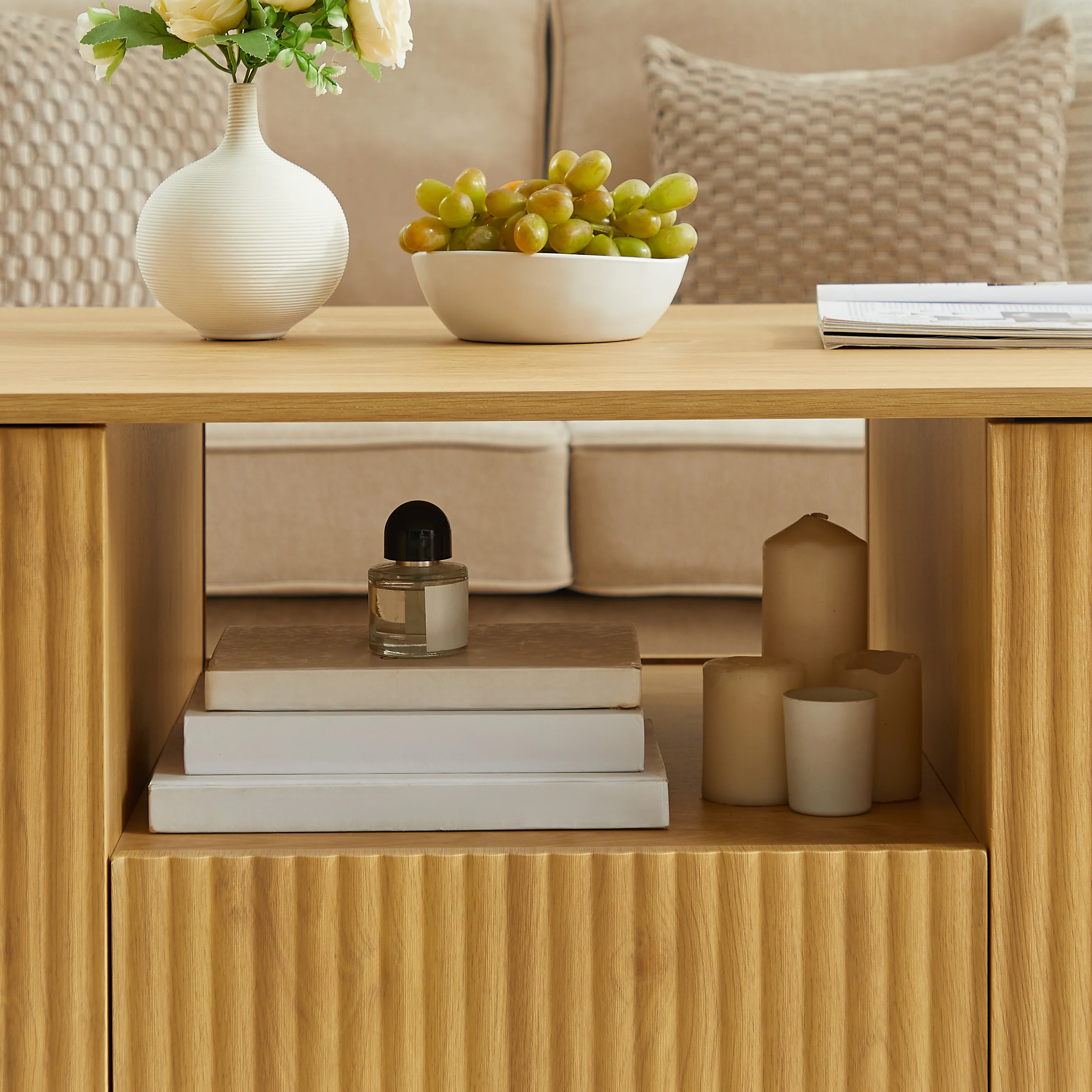 Walker Edison | Reeded Modern Curve Design Storage Coffee Table - Image 10