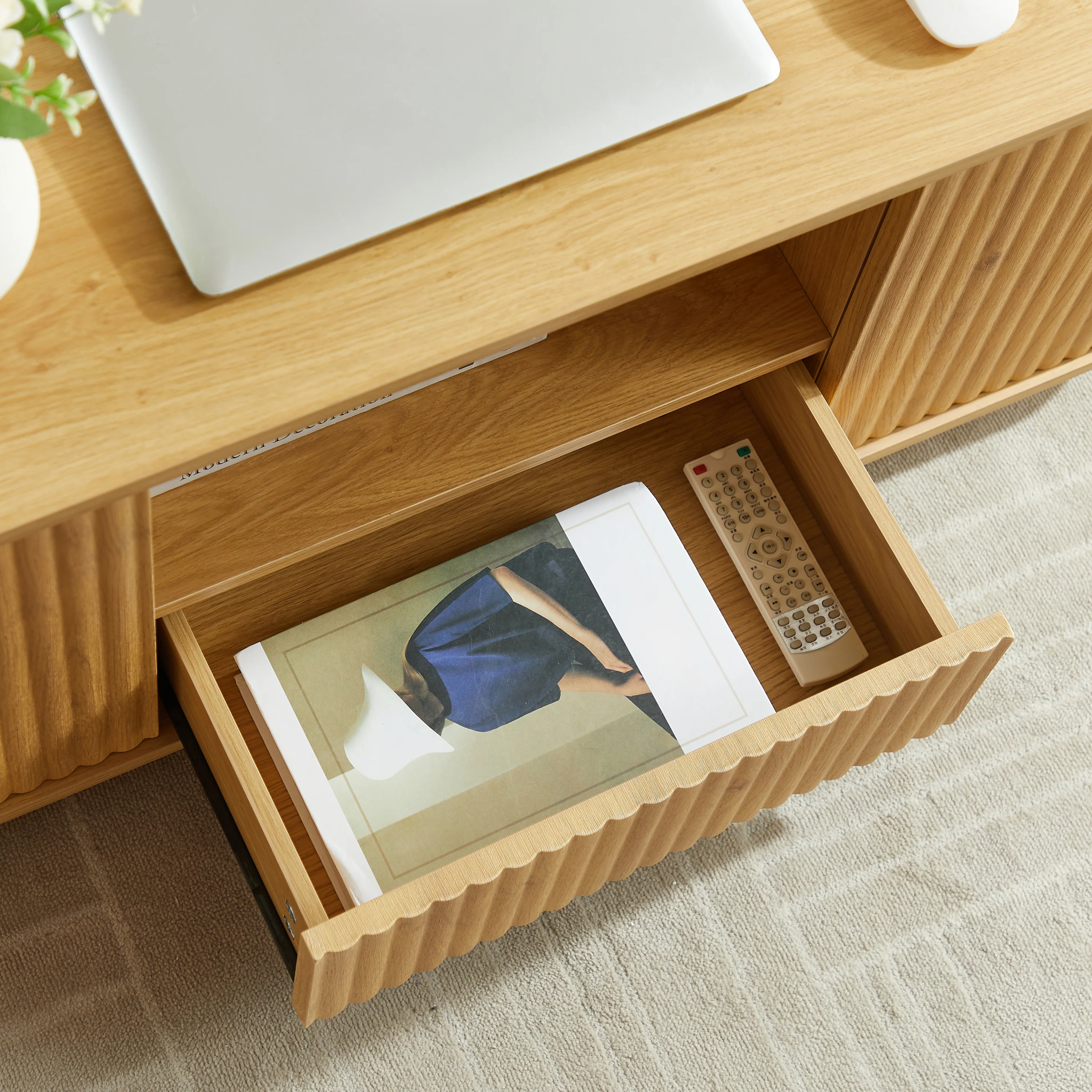Walker Edison | Reeded Modern Curve Design Storage Coffee Table - Image 11