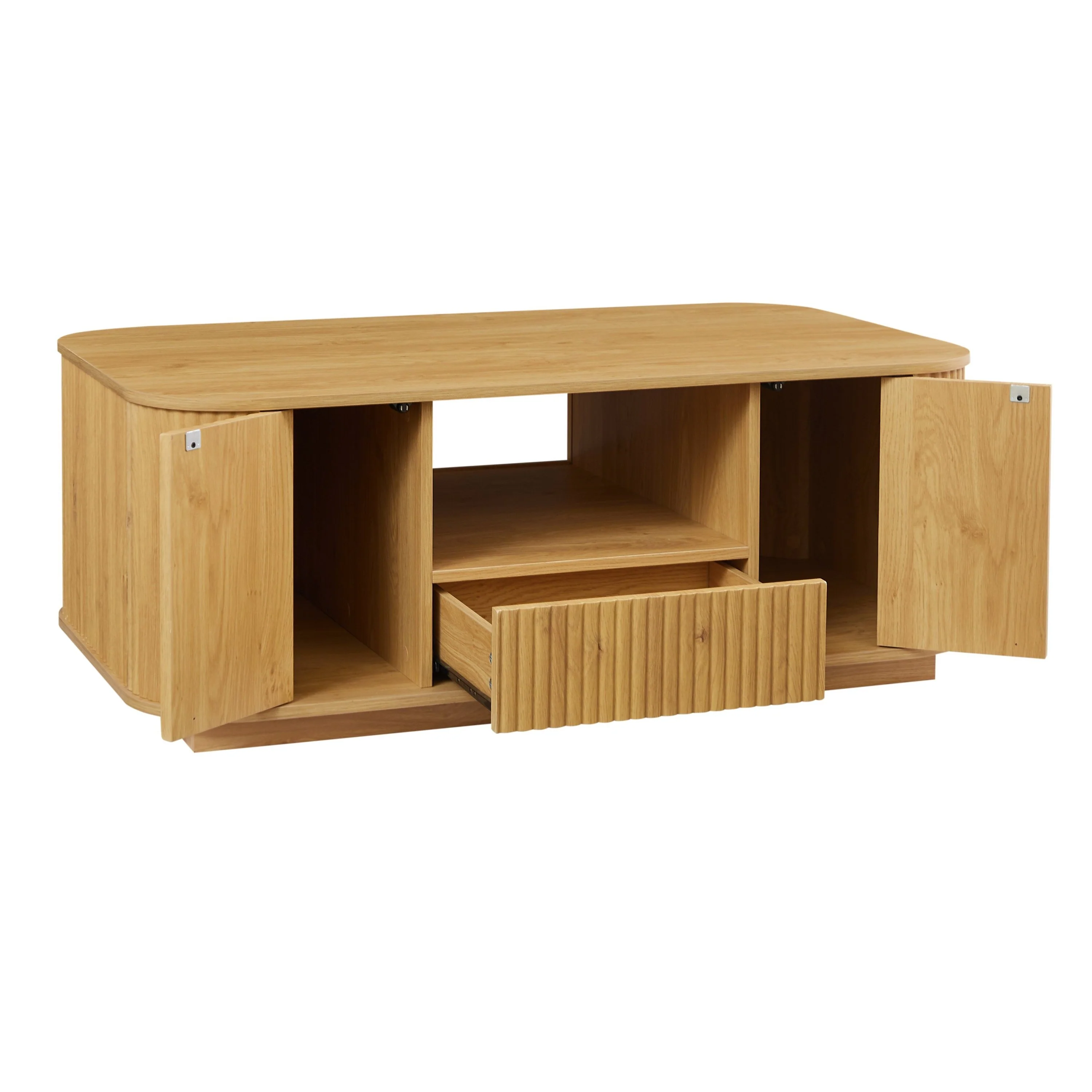 Walker Edison | Reeded Modern Curve Design Storage Coffee Table - Image 8