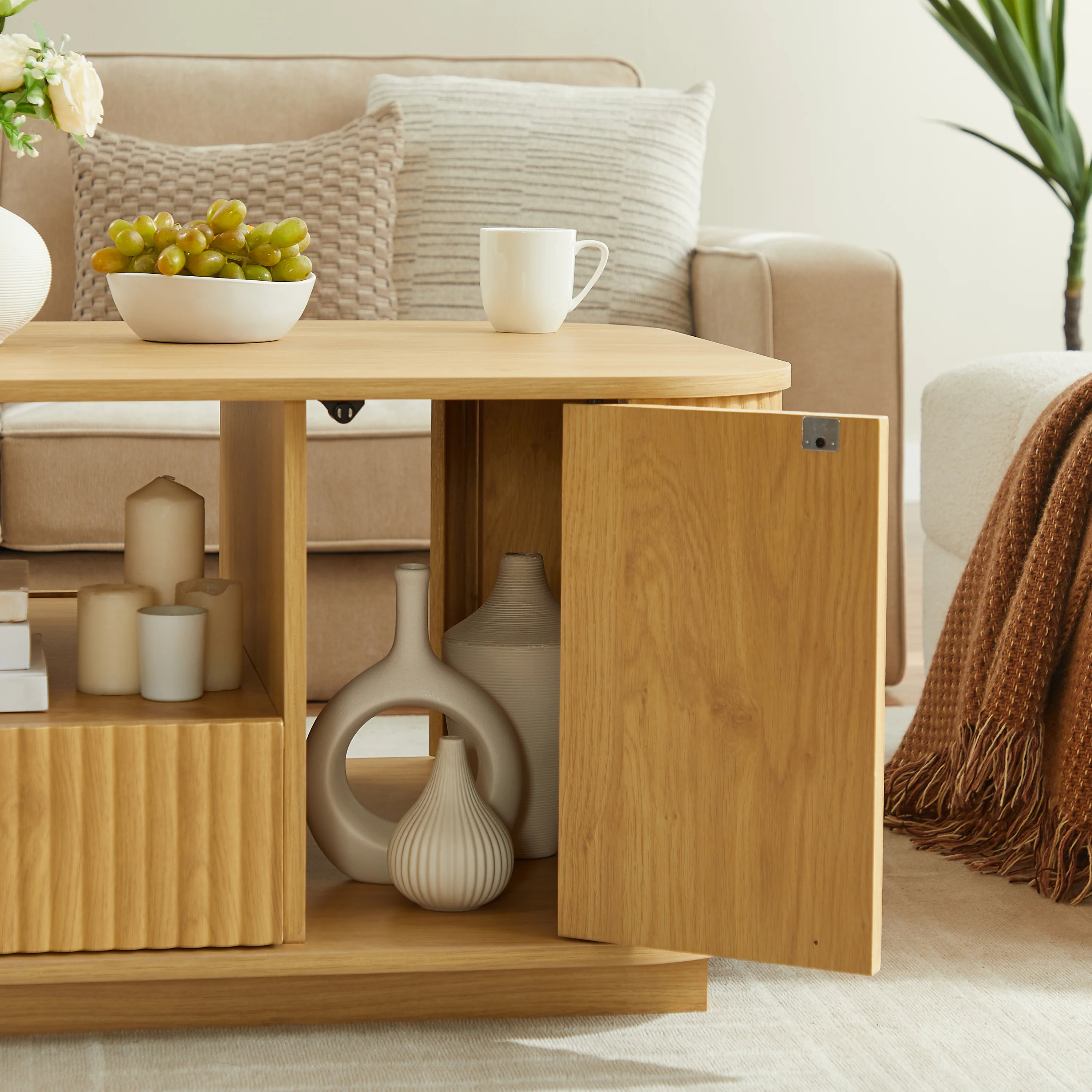 Walker Edison | Reeded Modern Curve Design Storage Coffee Table - Image 9