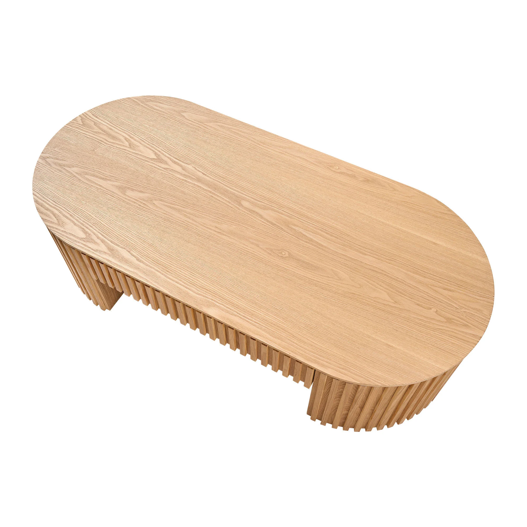 Reeded Oval Wood Coffee Table With Drawer - Image 12