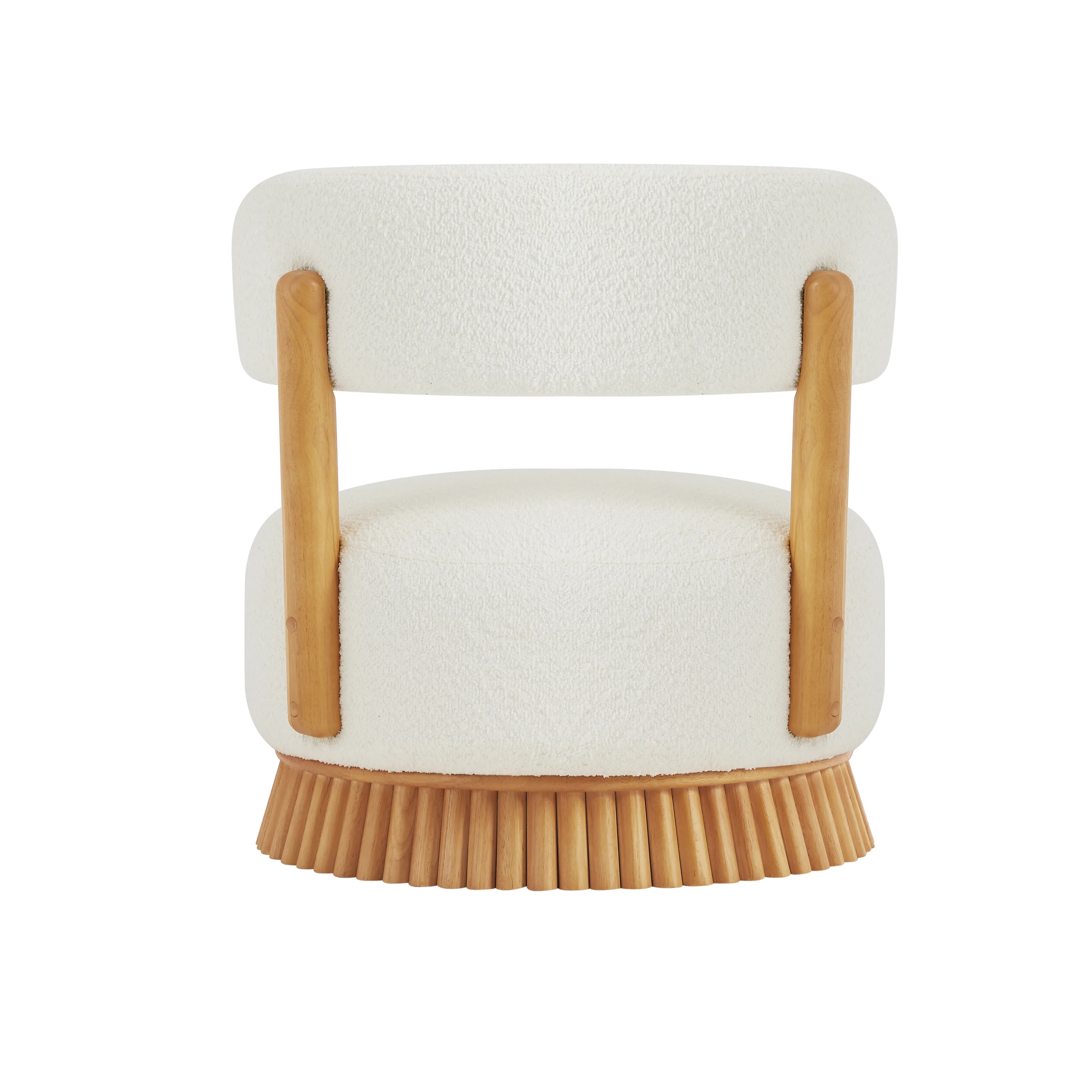 Reeded Wooden Base Curve Boucle Accent Chair Set of 2 - Image 11