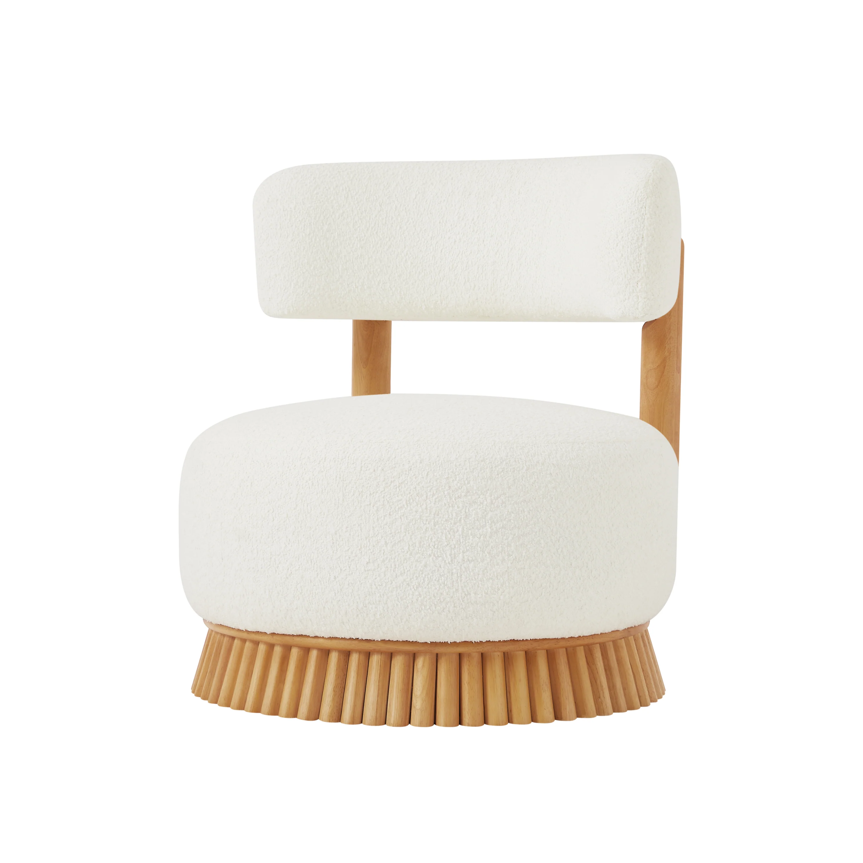 Reeded Wooden Base Curve Boucle Accent Chair Set of 2 - Image 12