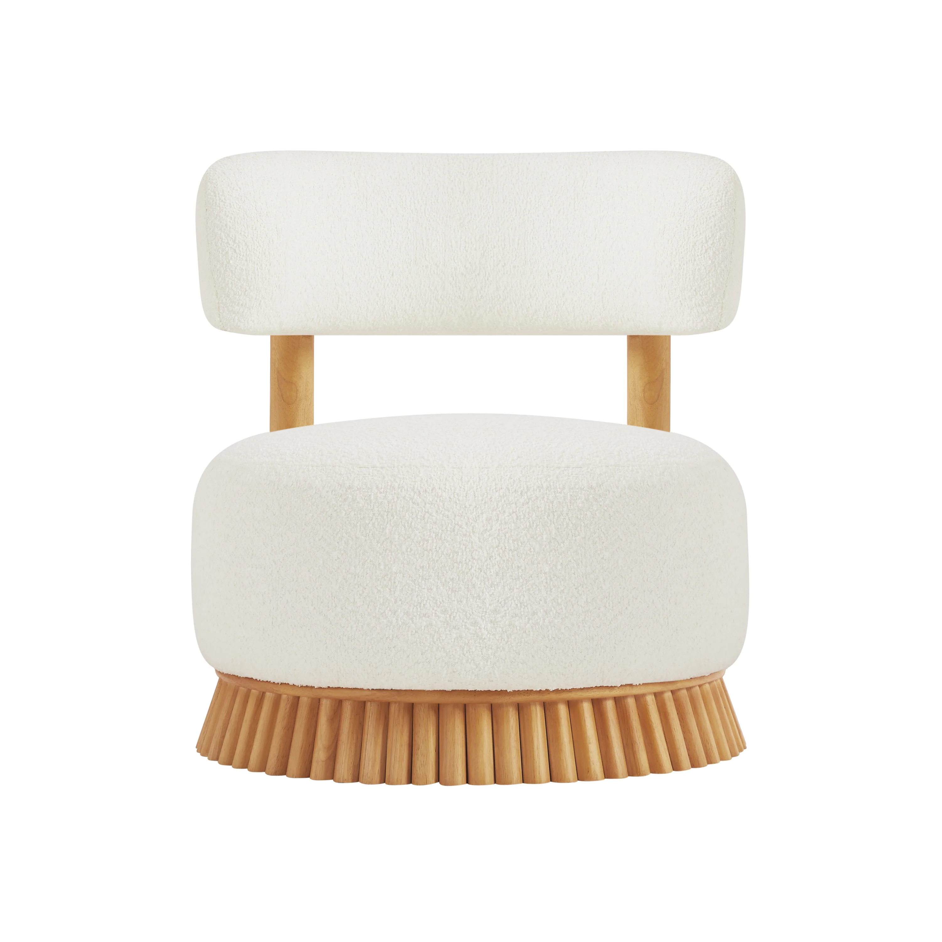 Reeded Wooden Base Curve Boucle Accent Chair Set of 2 - Image 13
