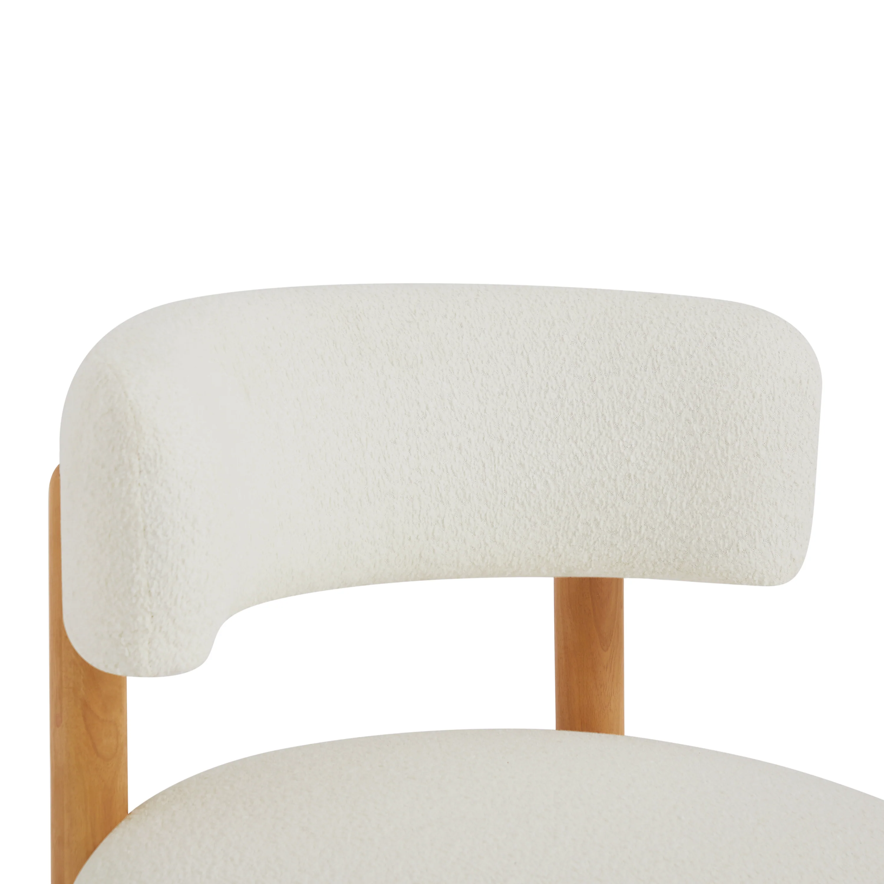 Reeded Wooden Base Curve Boucle Accent Chair Set of 2 - Image 14