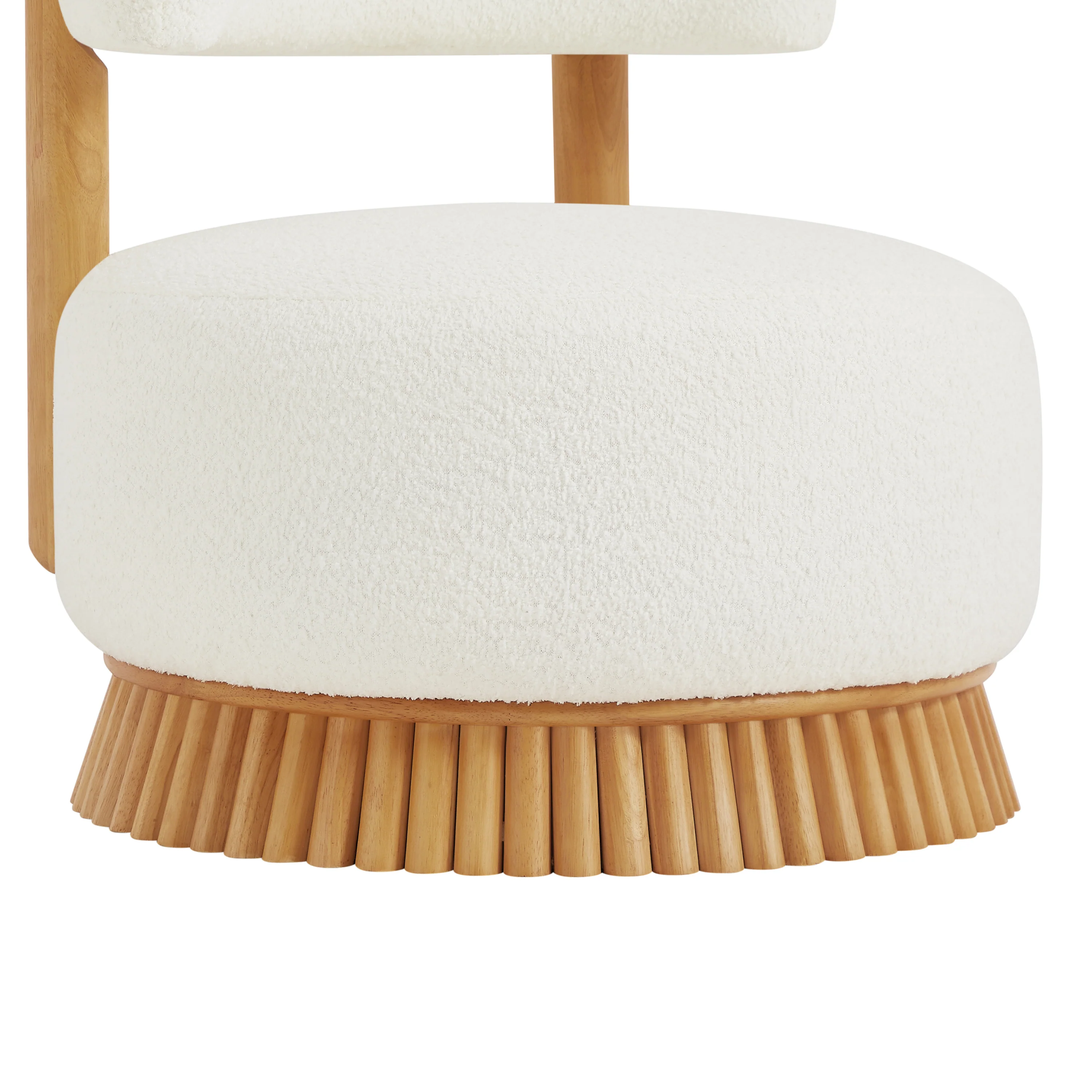 Reeded Wooden Base Curve Boucle Accent Chair Set of 2 - Image 16