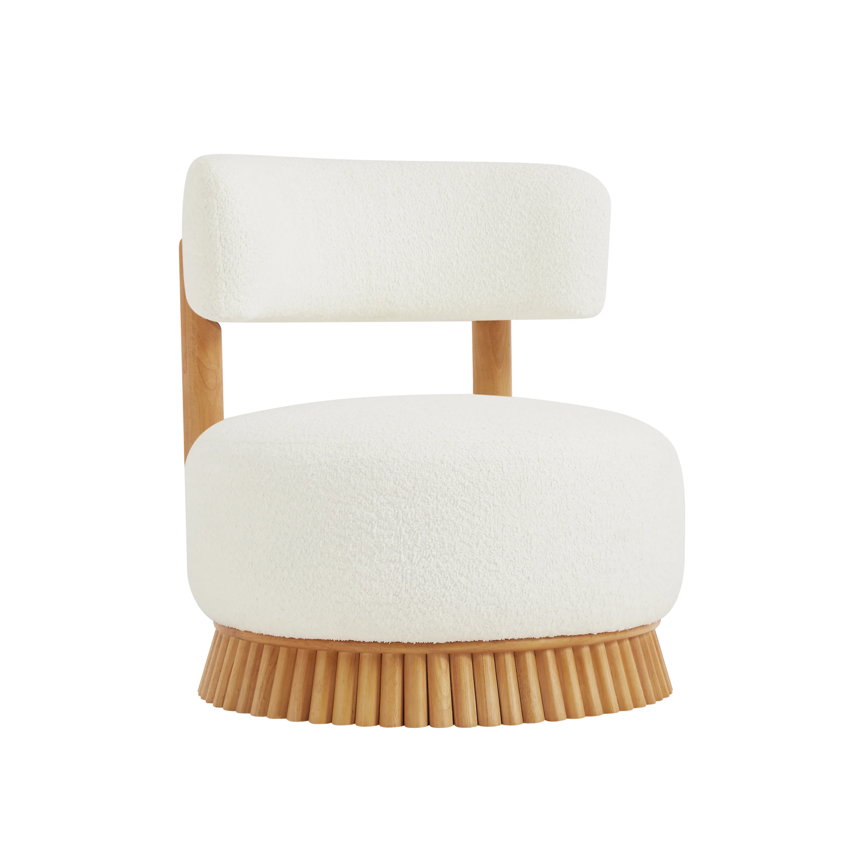 Reeded Wooden Base Curve Boucle Accent Chair Set of 2 - Image 9