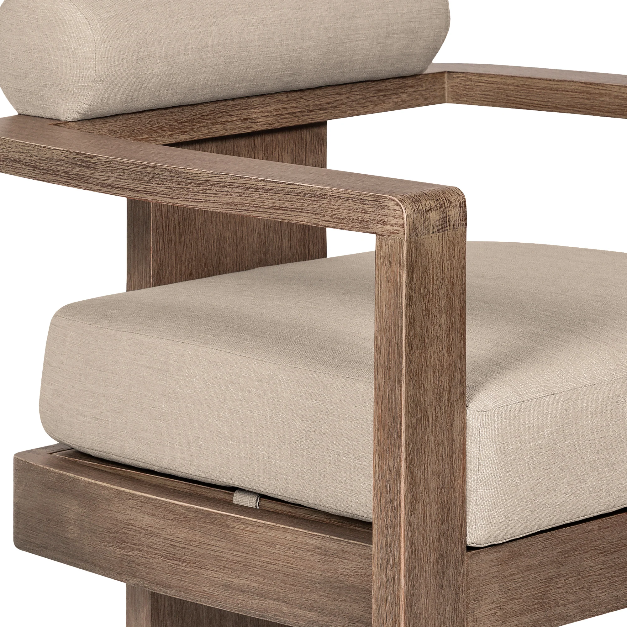 Relic Outdoor Patio Dining Chair in Weathered Eucalyptus Wood with Taupe Olefin Cushions - Image 10