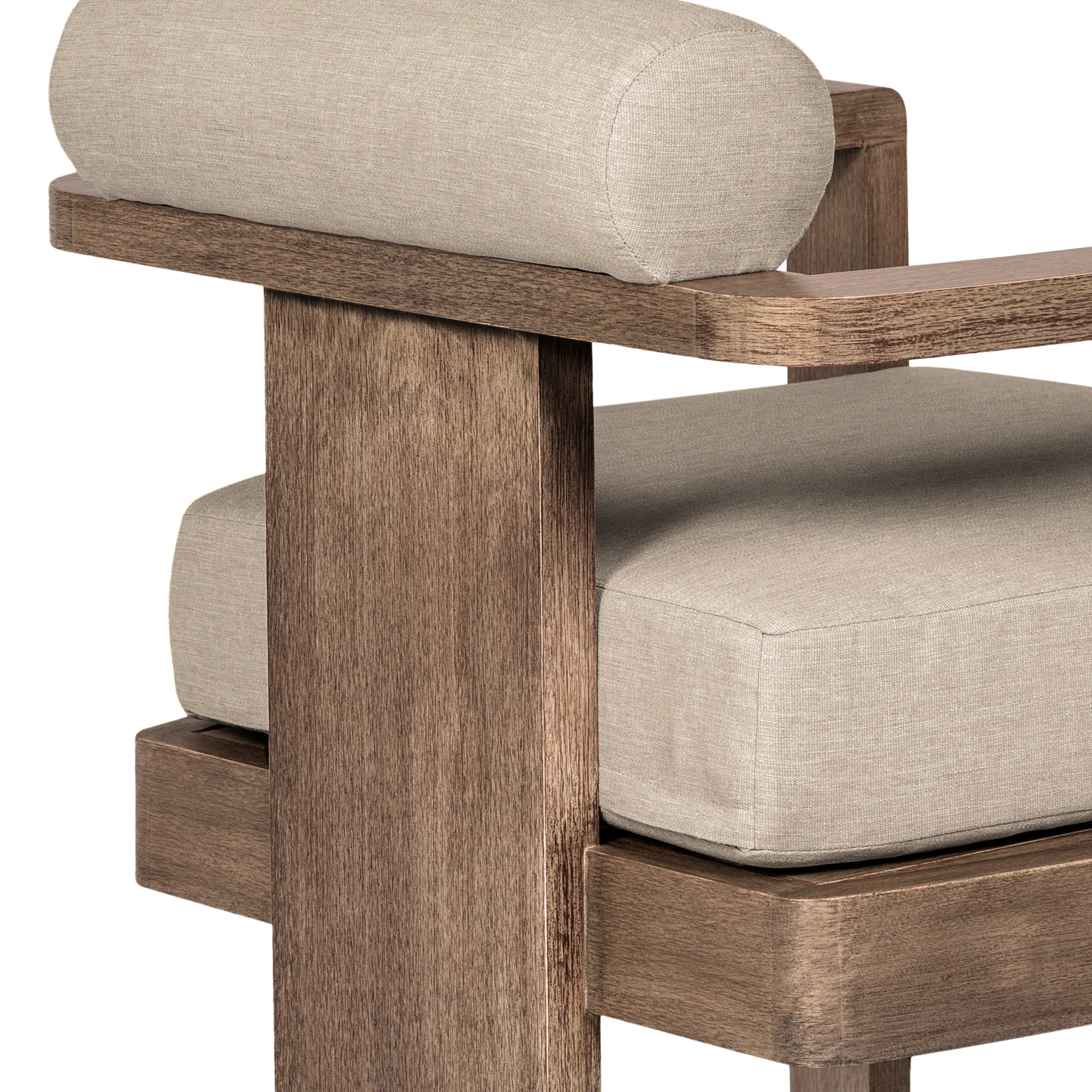 Relic Outdoor Patio Dining Chair in Weathered Eucalyptus Wood with Taupe Olefin Cushions - Image 2