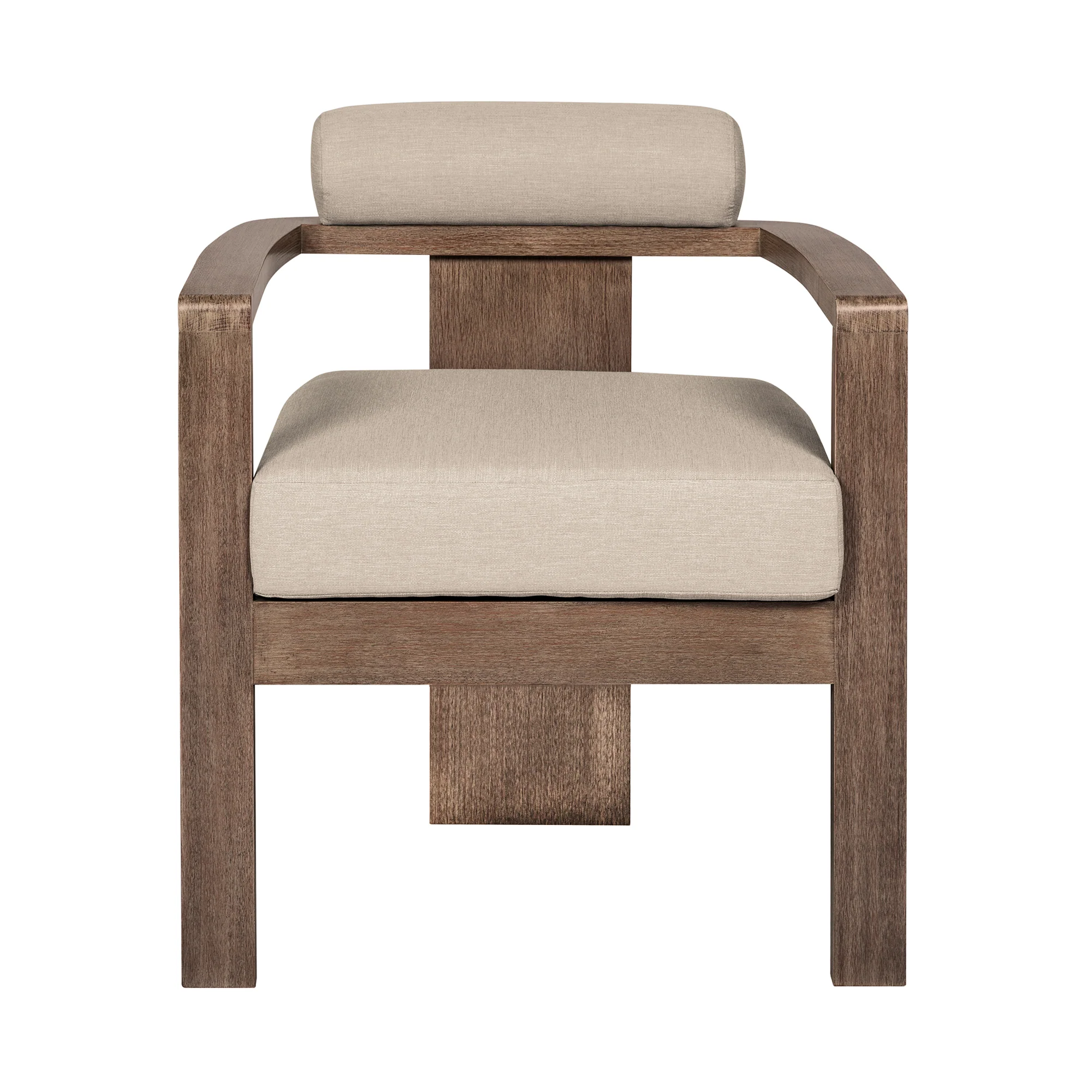Relic Outdoor Patio Dining Chair in Weathered Eucalyptus Wood with Taupe Olefin Cushions - Image 3