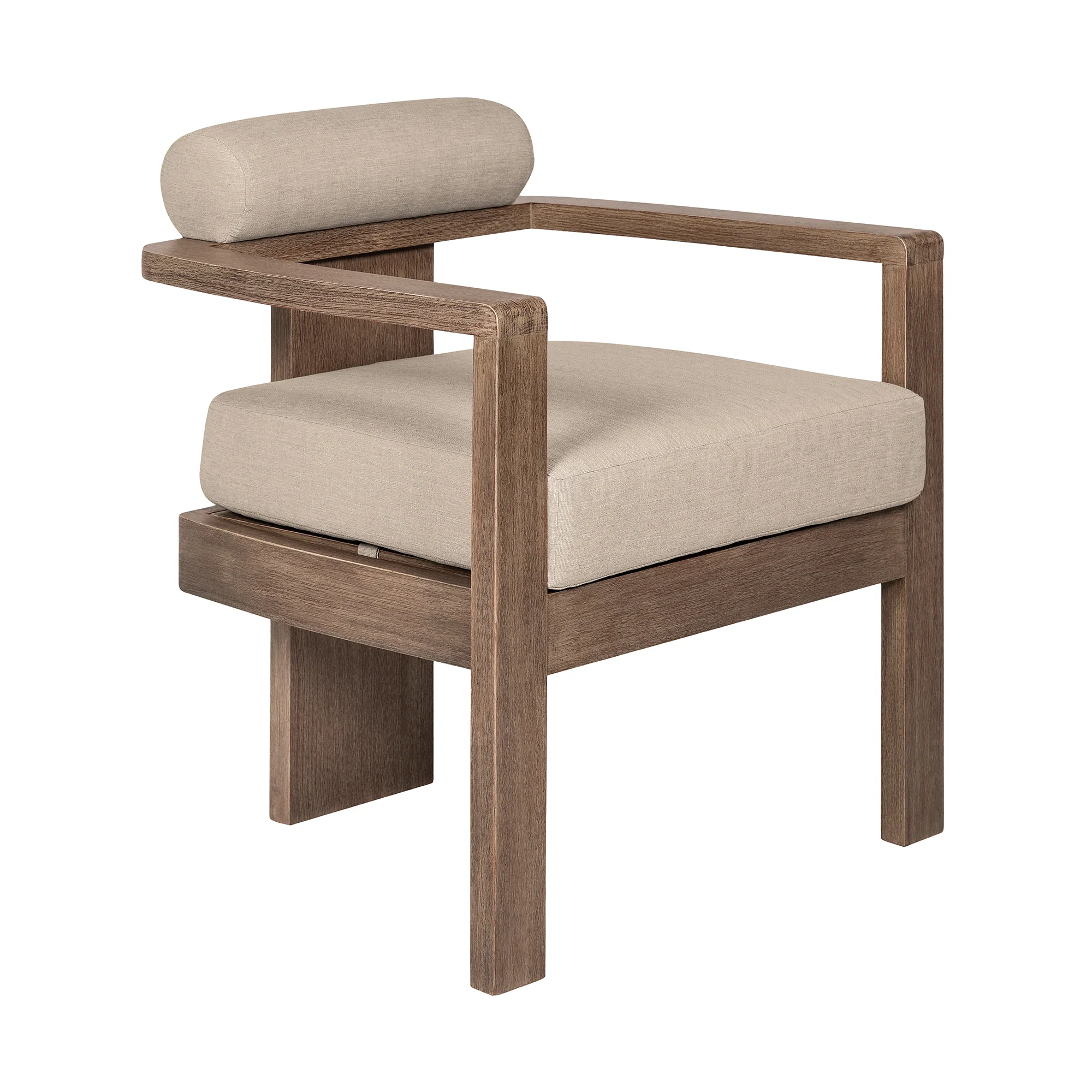 Relic Outdoor Patio Dining Chair in Weathered Eucalyptus Wood with Taupe Olefin Cushions - Image 4