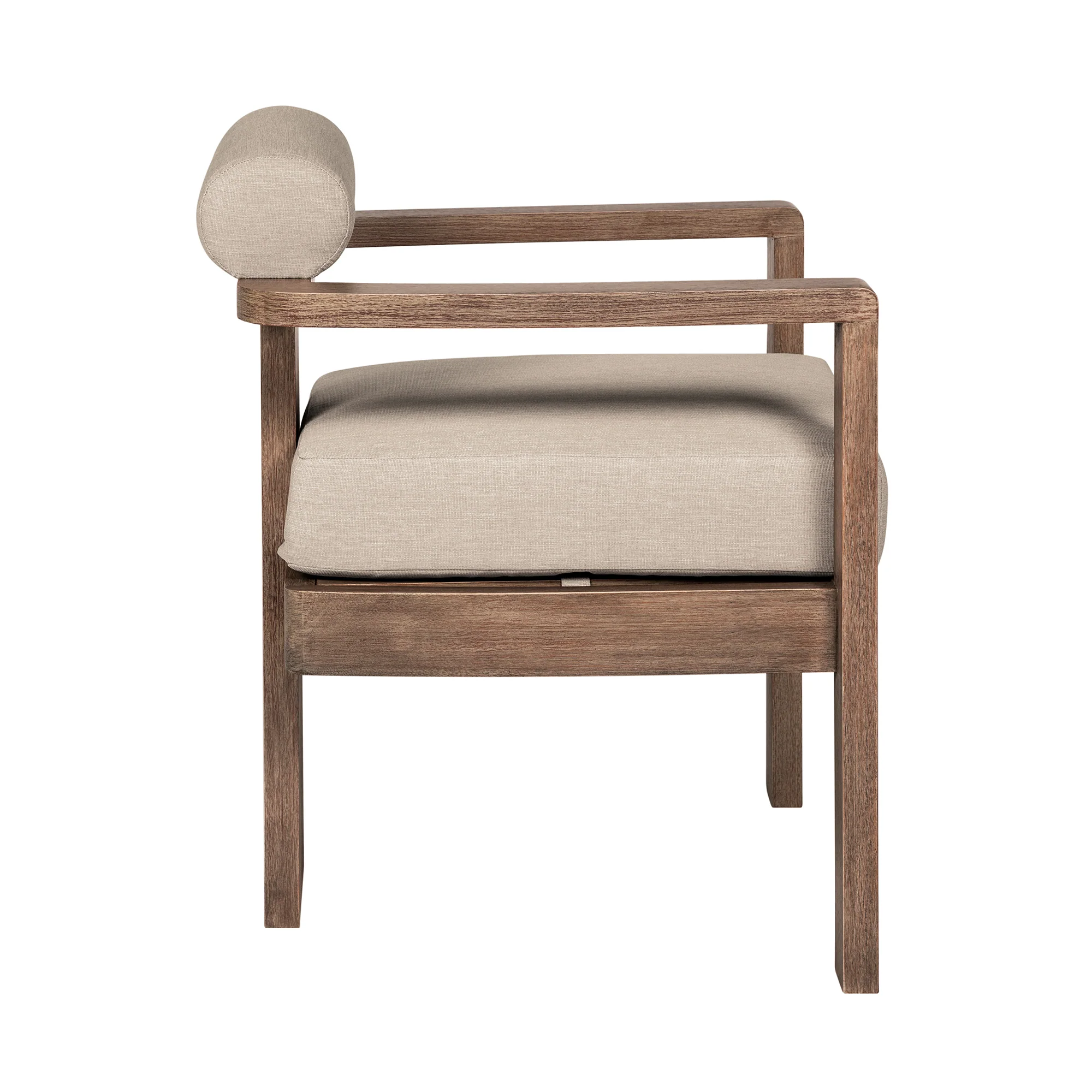 Relic Outdoor Patio Dining Chair in Weathered Eucalyptus Wood with Taupe Olefin Cushions - Image 5