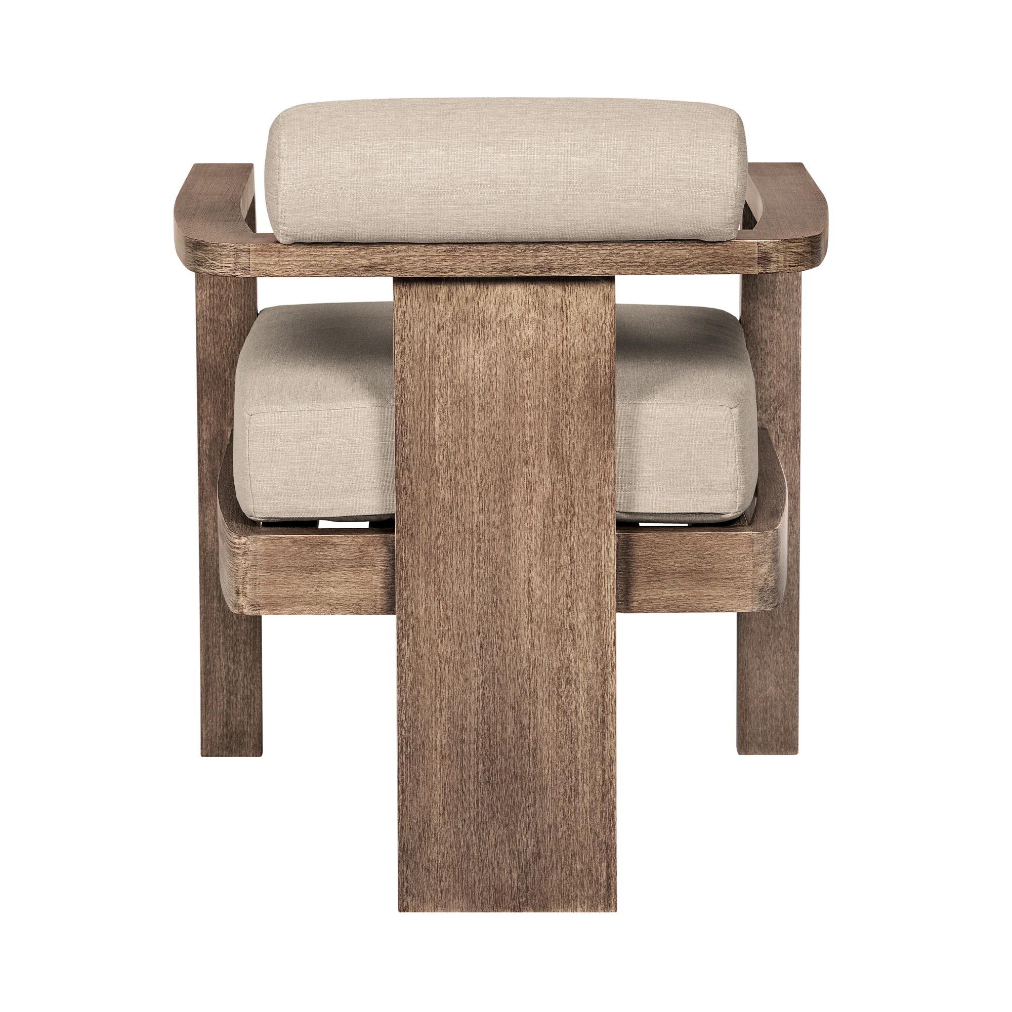 Relic Outdoor Patio Dining Chair in Weathered Eucalyptus Wood with Taupe Olefin Cushions - Image 7
