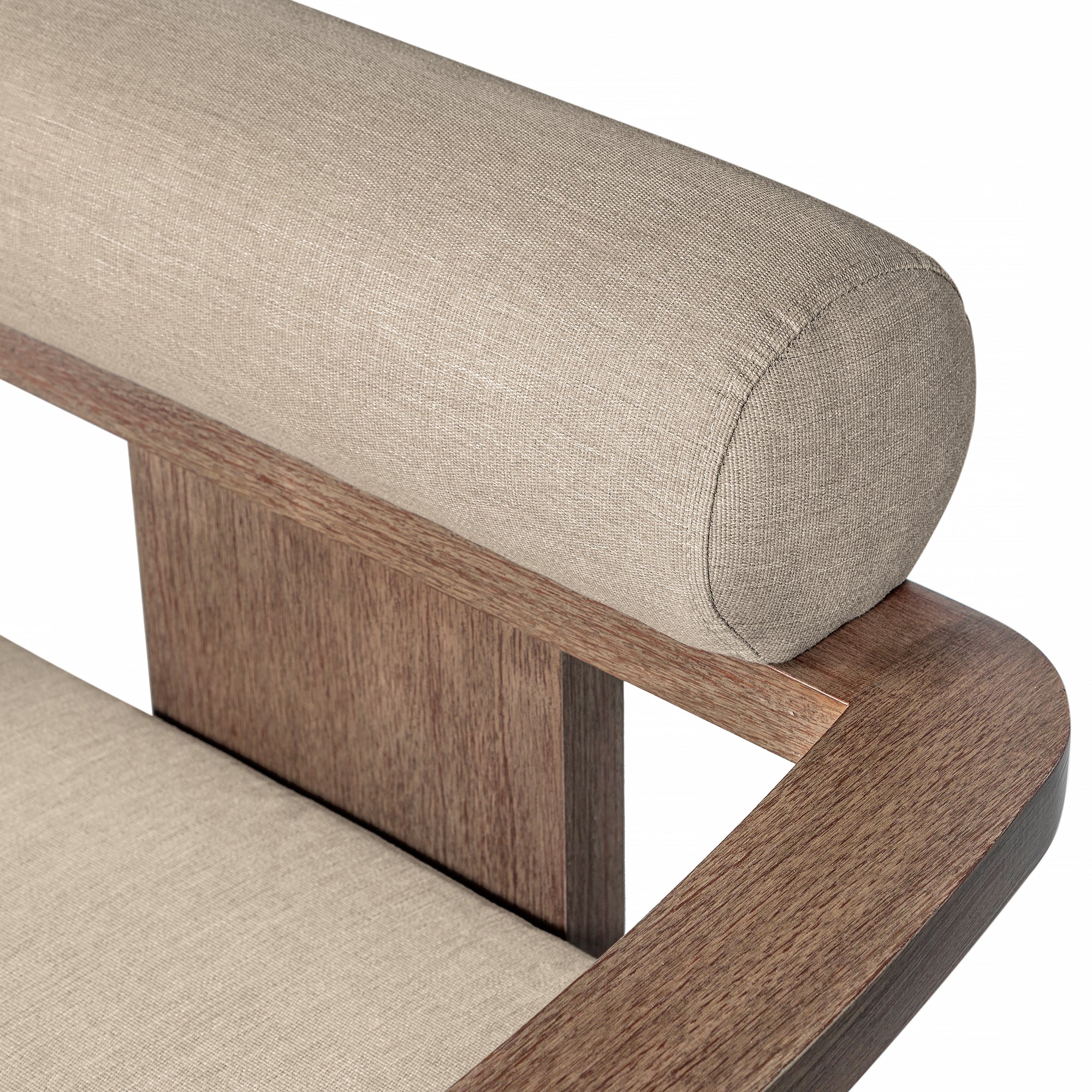 Relic Outdoor Patio Dining Chair in Weathered Eucalyptus Wood with Taupe Olefin Cushions - Image 9