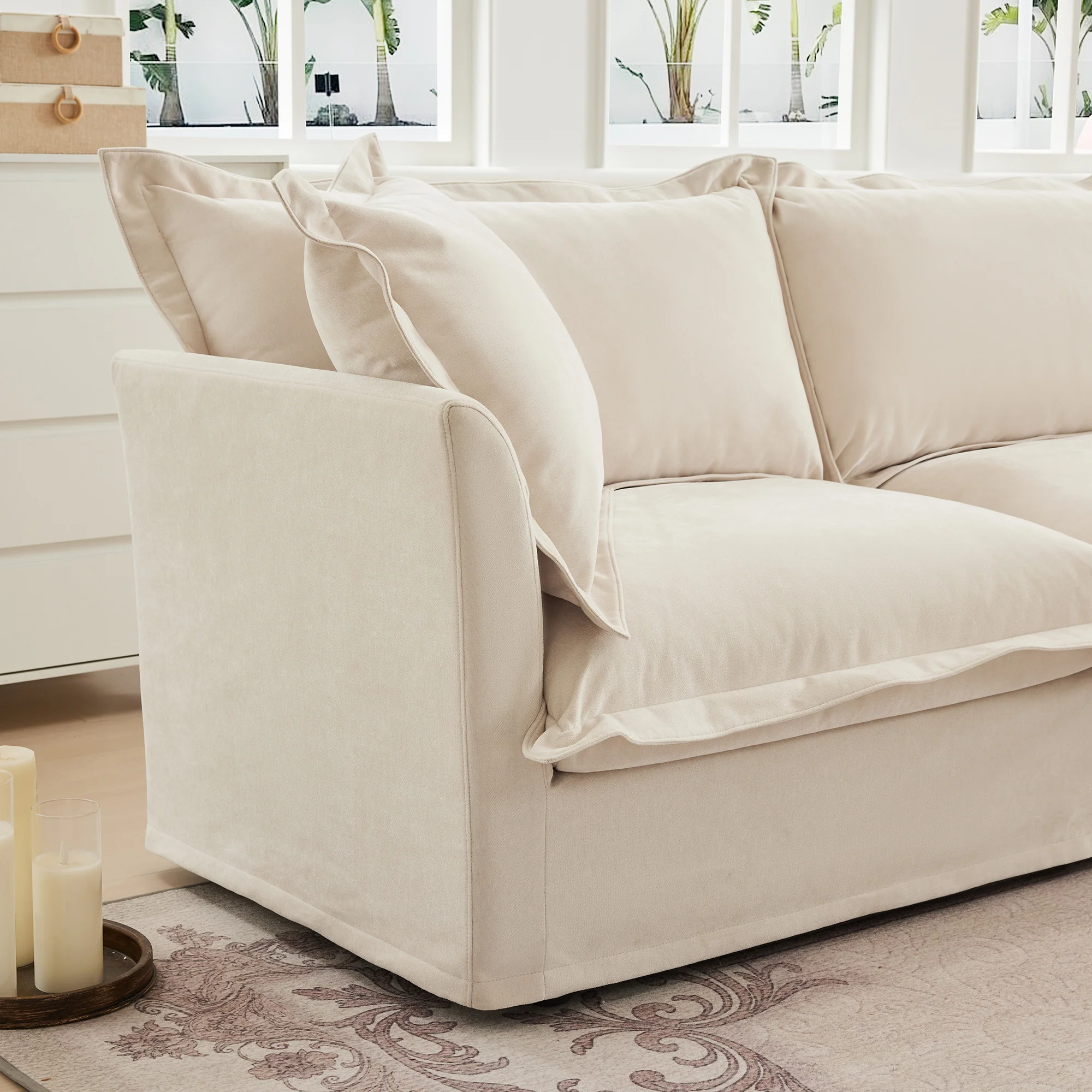 Walker Edison | Removable Slipcovered Accent Chair with Ottoman - Image 5