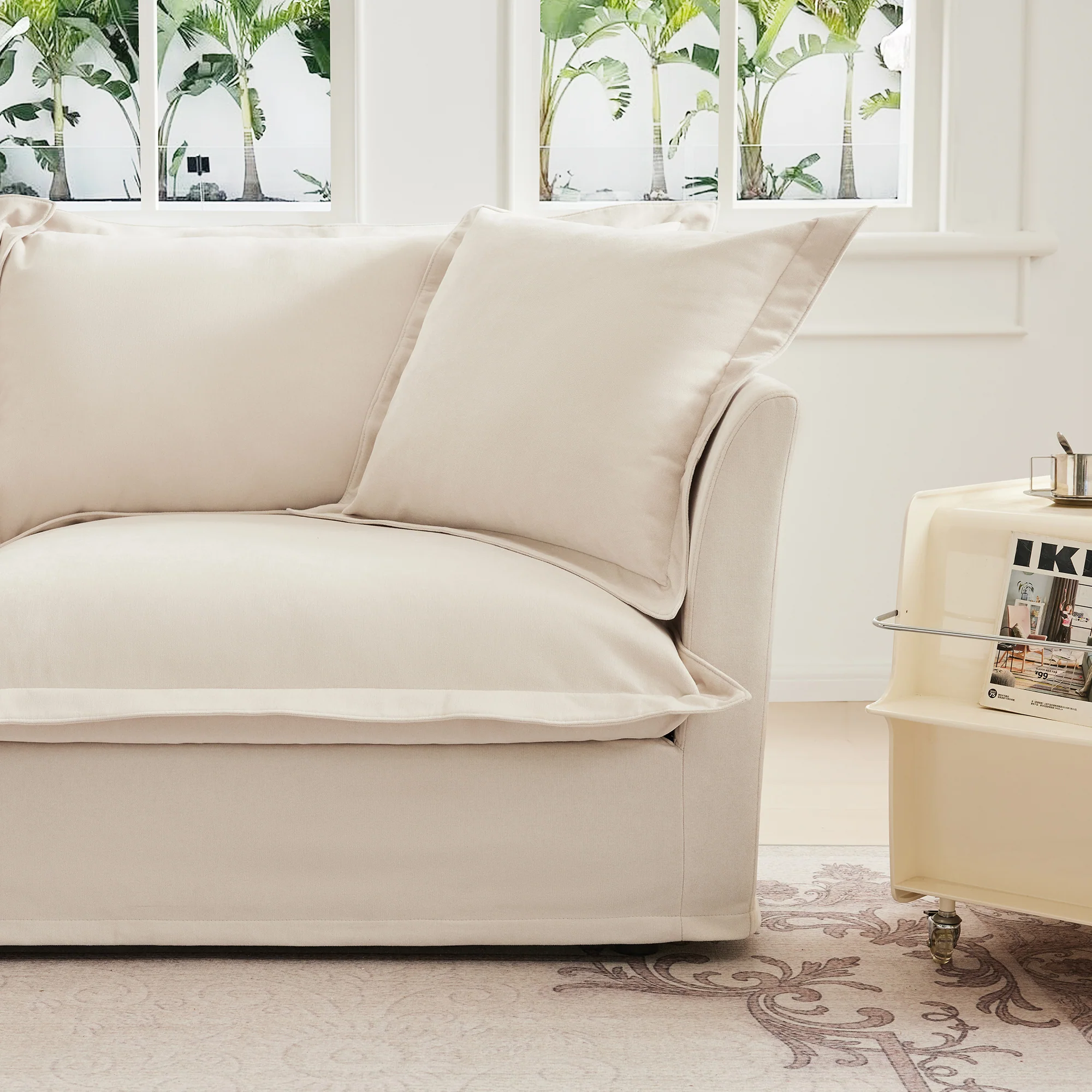 Walker Edison | Removable Slipcovered Accent Chair with Ottoman - Image 6