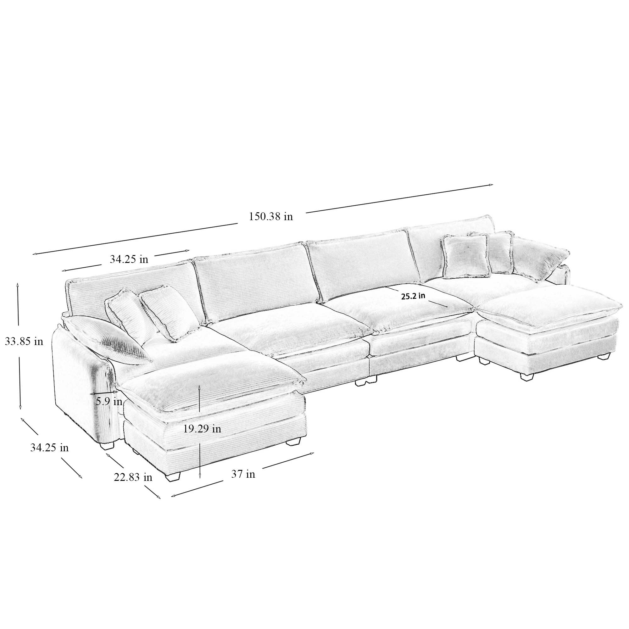 Walker Edison | Retro Chic: Corduroy Couch Cloud Modular Sofa Design - Image 4