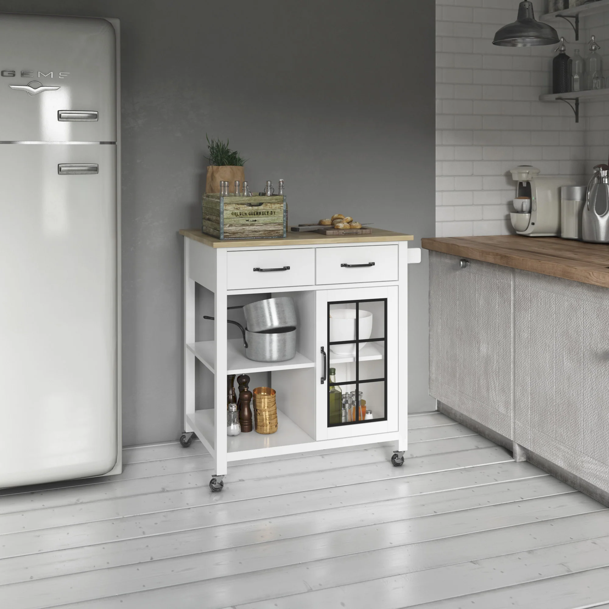 Compact Rolling Kitchen Island Cart with Storage