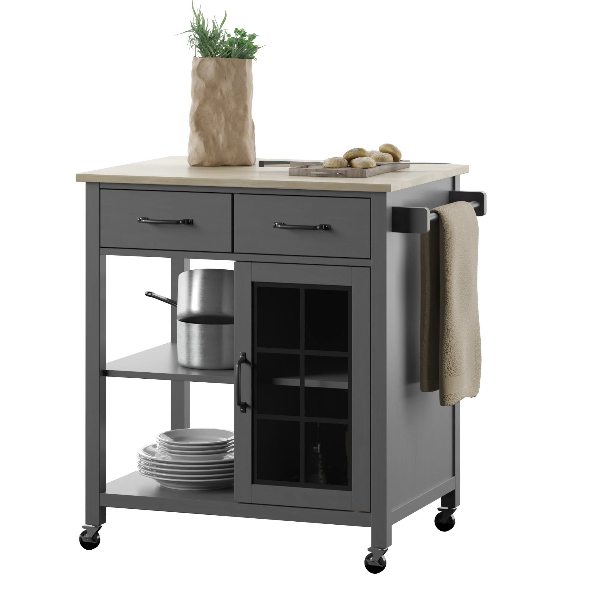 Compact Rolling Kitchen Island Cart with Storage - Image 20