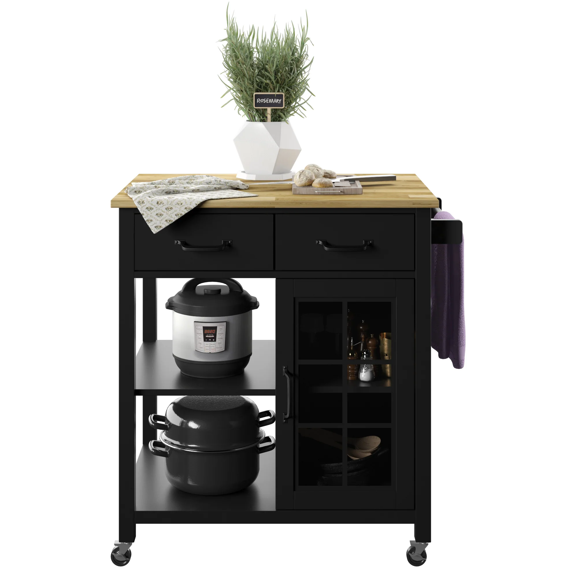 Compact Rolling Kitchen Island Cart with Storage - Image 3