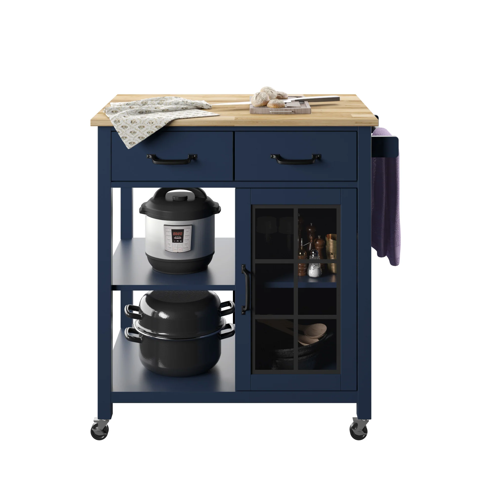 Compact Rolling Kitchen Island Cart with Storage - Image 30