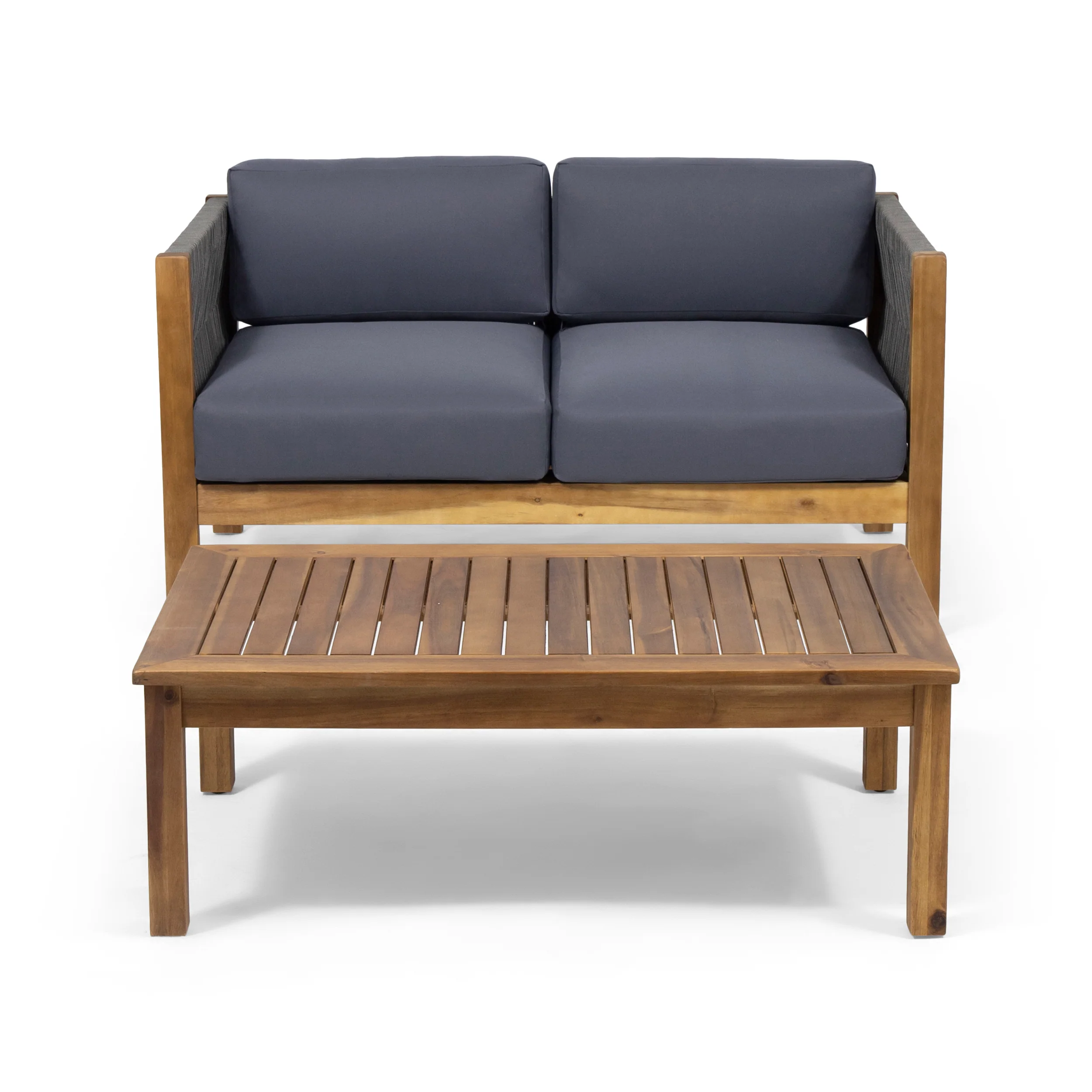Walker Edison | Rope Design Outdoor Teak Loveseat Set - Image 3