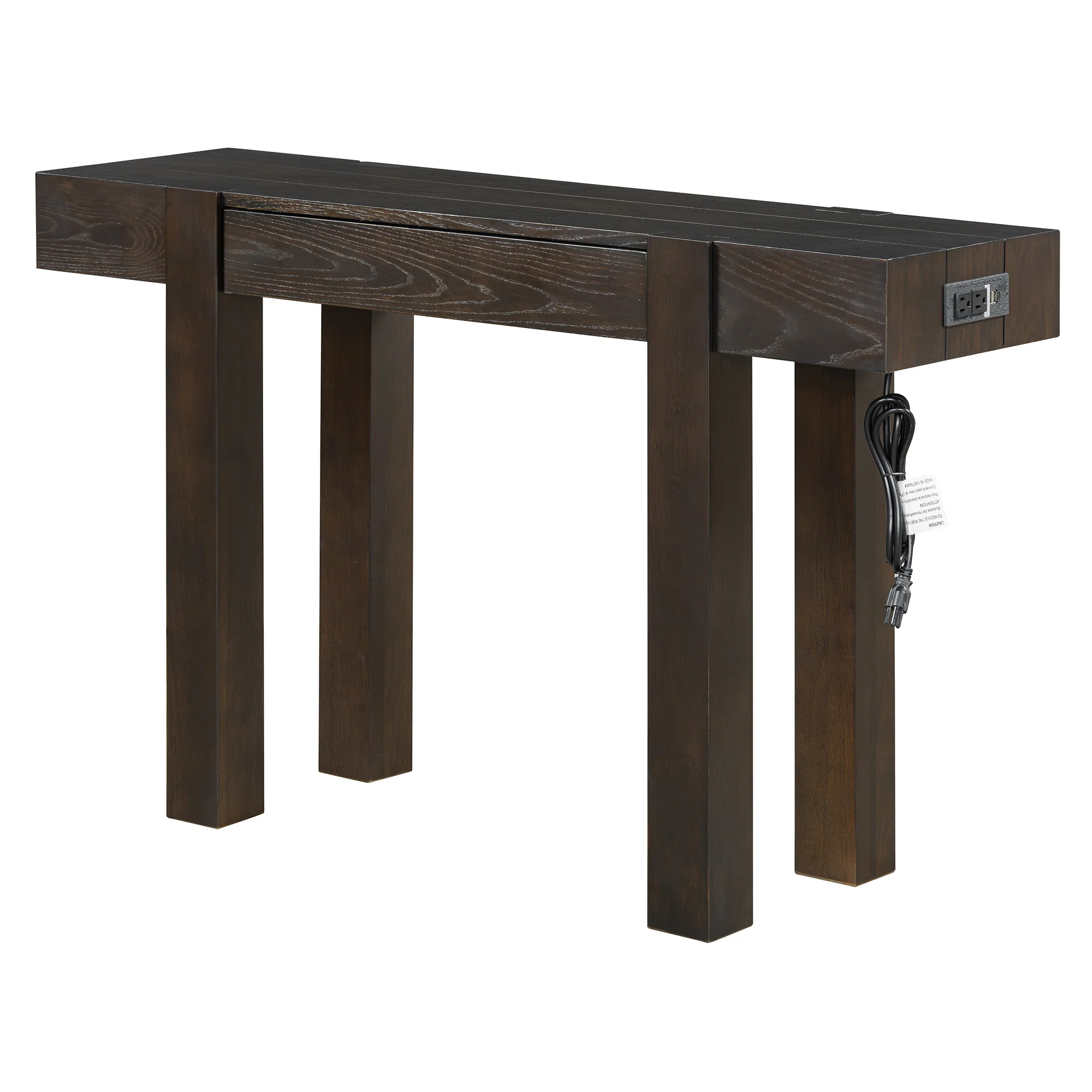 Rustic Minimalist Console Entryway Table with Hidden Drawer and Side Power Outlet - Image 9