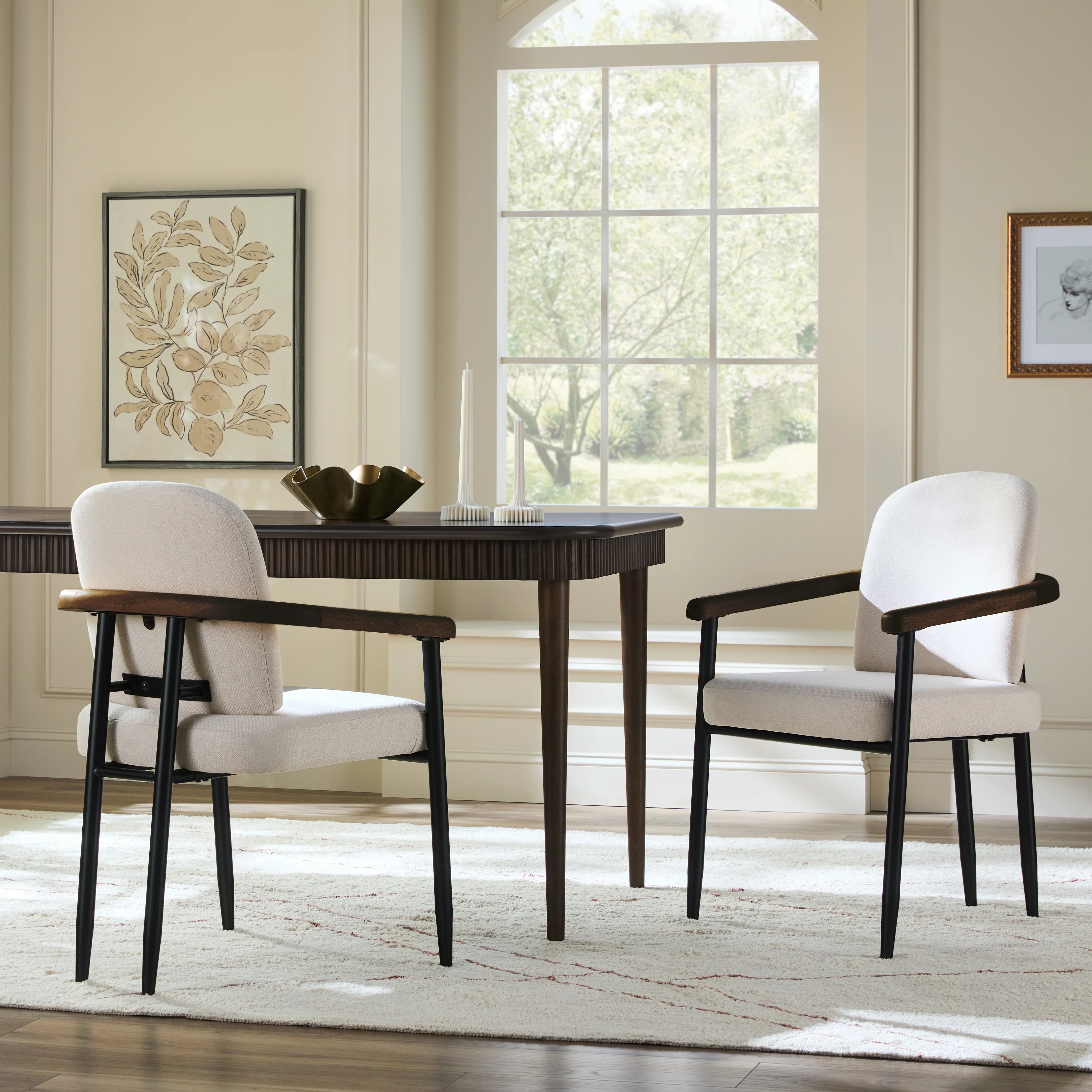 Samantha Modern Curved Wood and Metal Upholstered Dining Chair, Set of 2 - Image 2