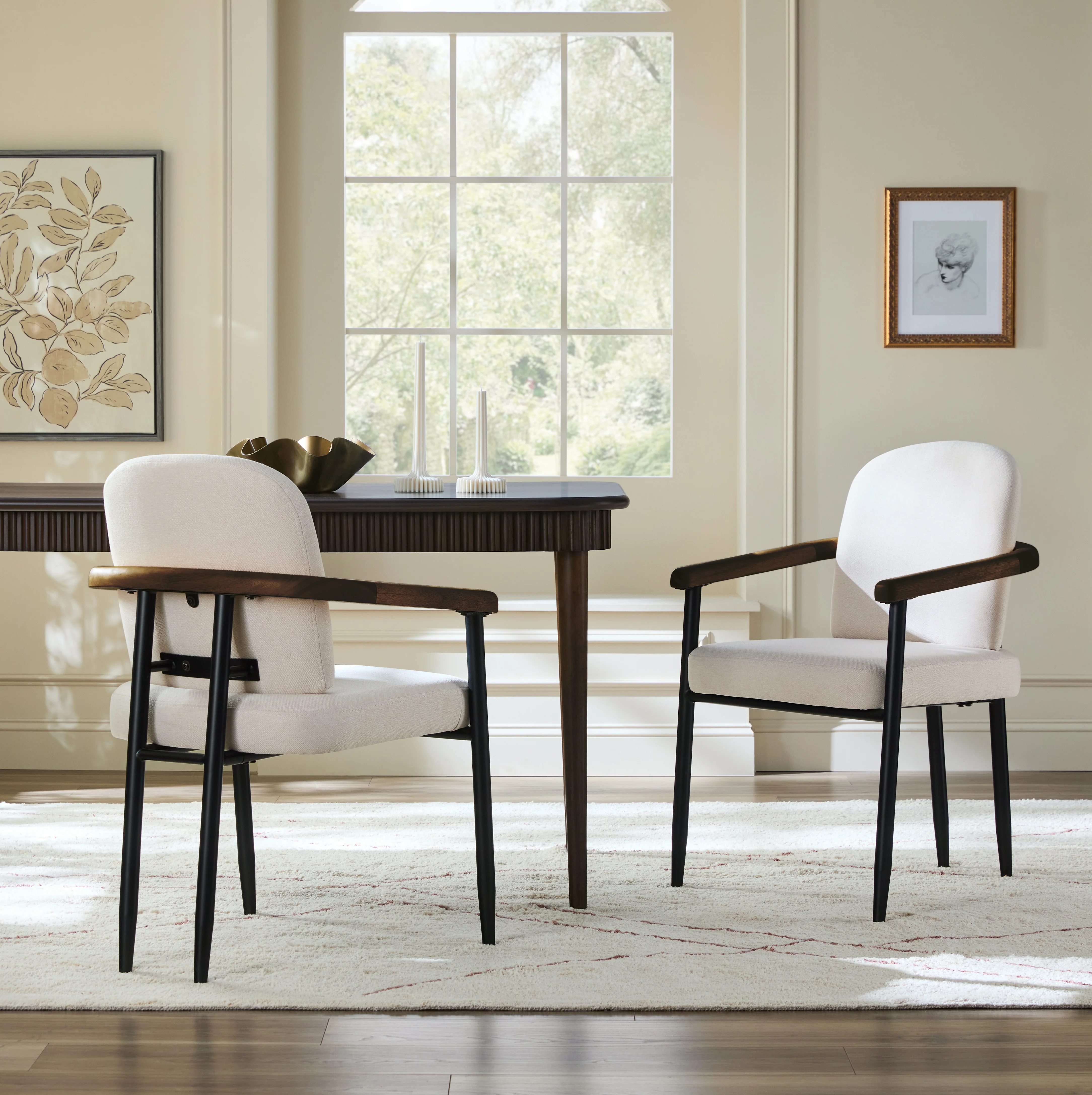 Samantha Modern Curved Wood and Metal Upholstered Dining Chair, Set of 2 - Image 20
