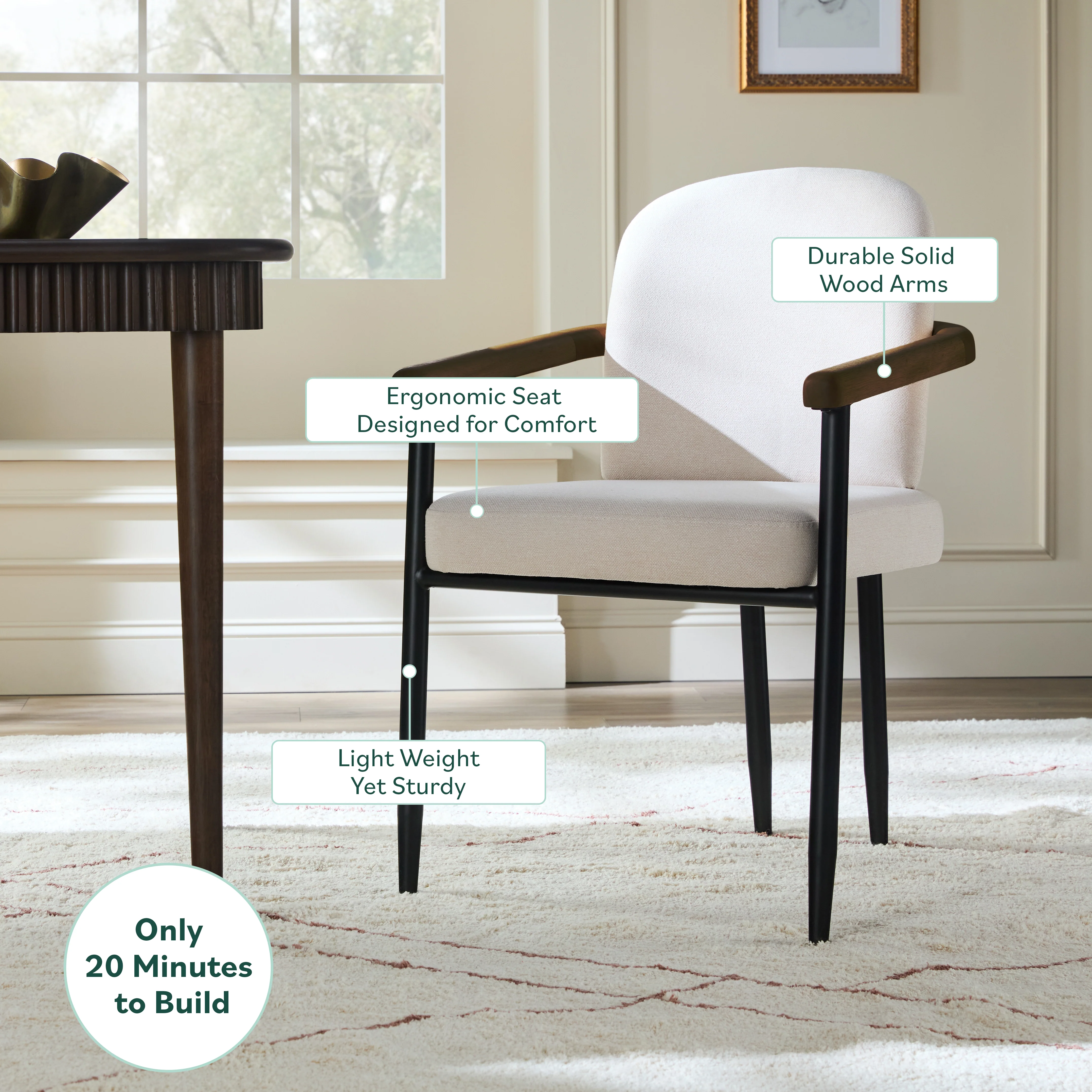 Samantha Modern Curved Wood and Metal Upholstered Dining Chair, Set of 2 - Image 24
