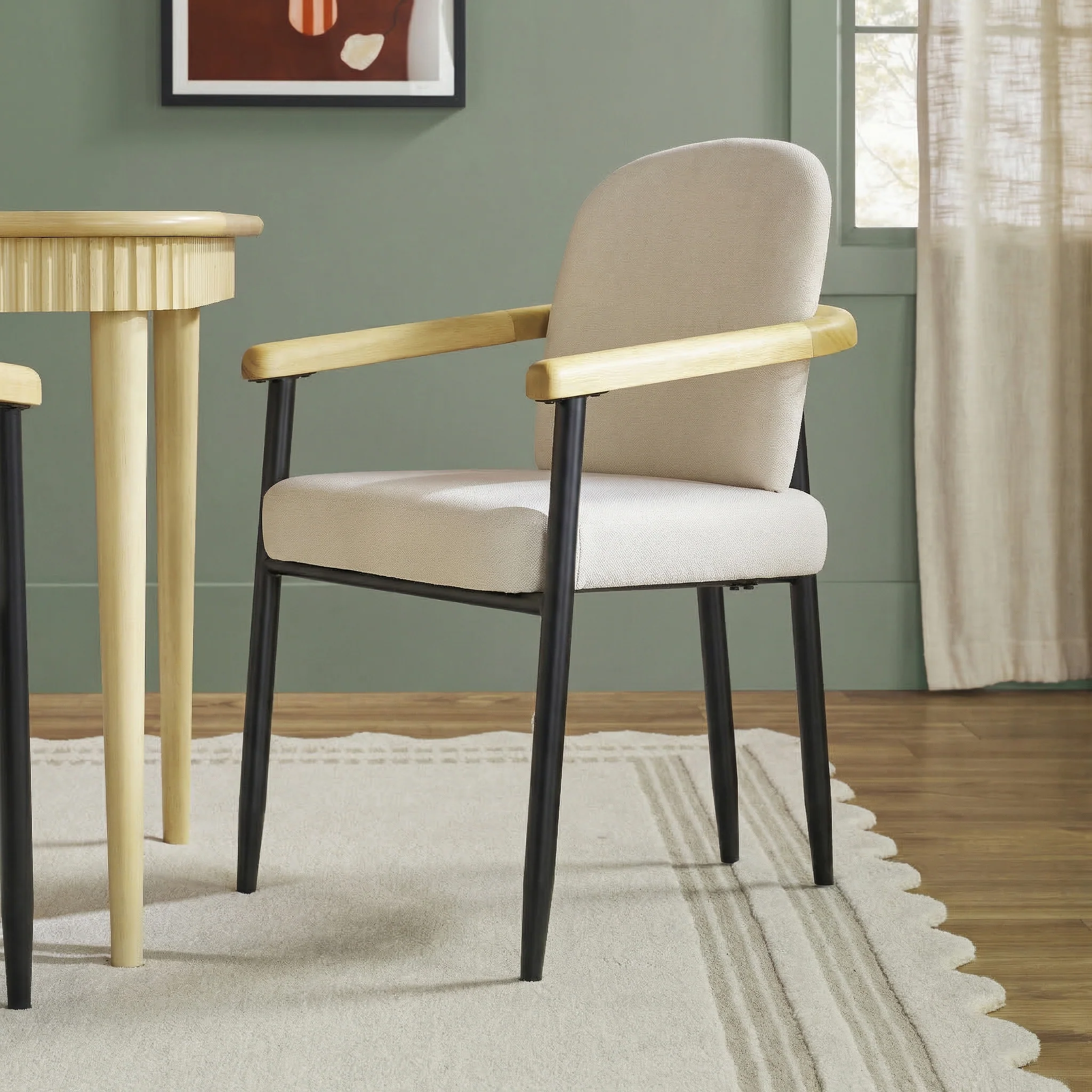 Samantha Modern Curved Wood and Metal Upholstered Dining Chair, Set of 2 - Image 4