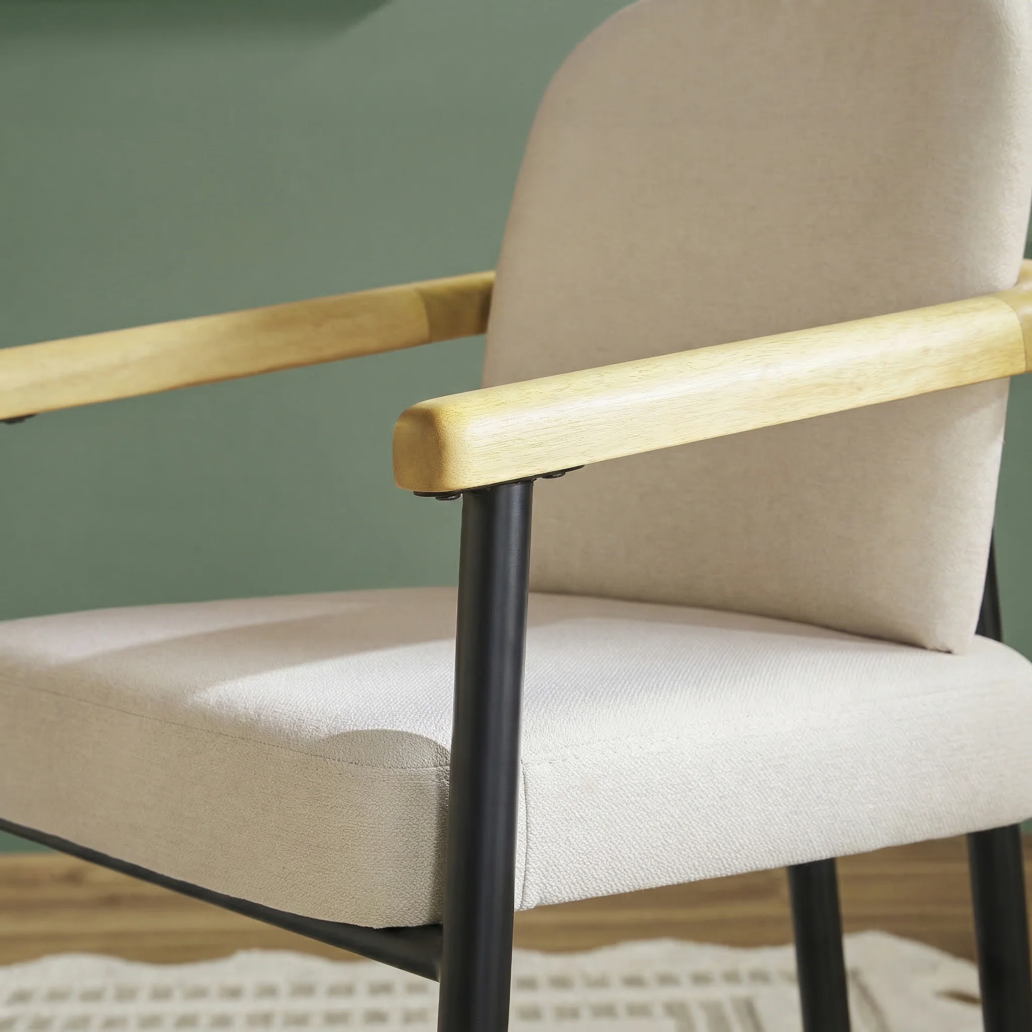 Samantha Modern Curved Wood and Metal Upholstered Dining Chair, Set of 2 - Image 7