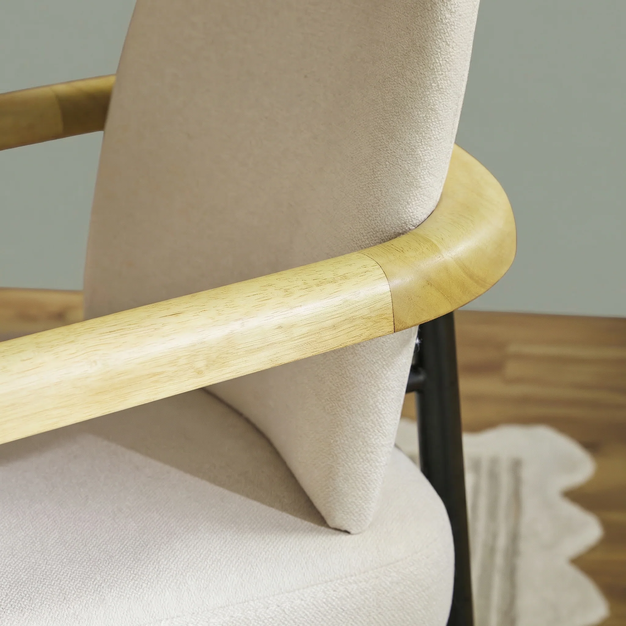 Samantha Modern Curved Wood and Metal Upholstered Dining Chair, Set of 2 - Image 8